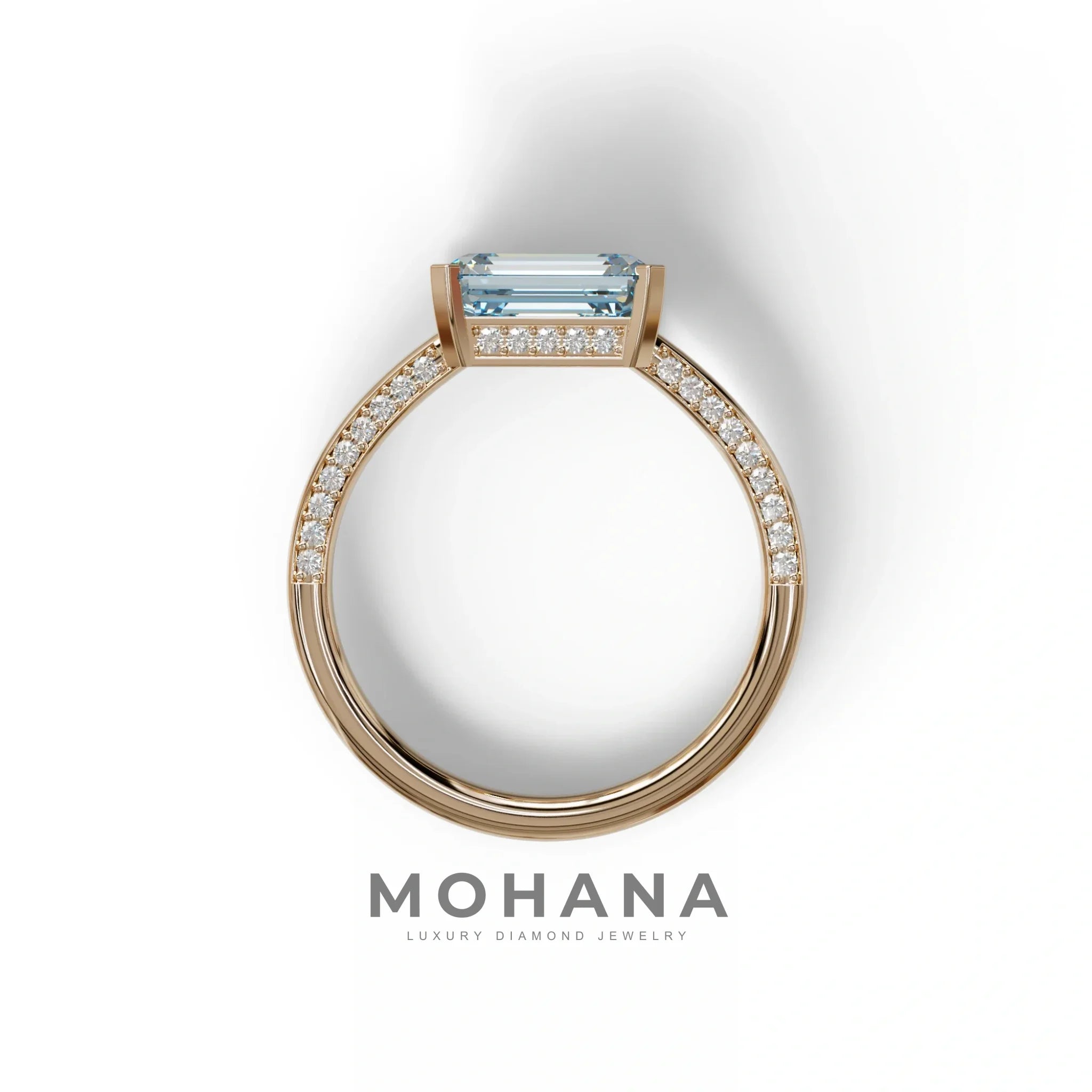 2.5 Ct Fancy Vivid Blue Emerald Cut Lab Diamond In Pave-Chanel Setting Ring - Qiqi