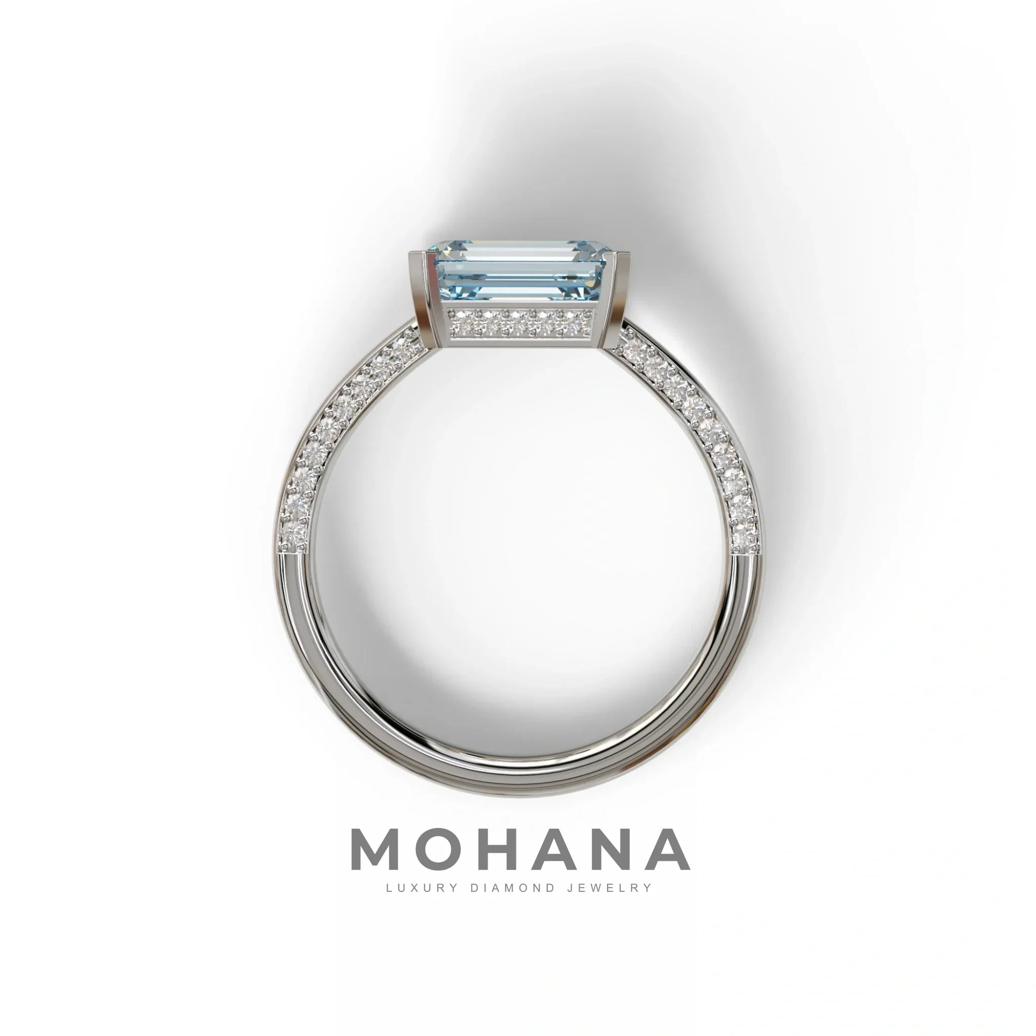2.5 Ct Fancy Vivid Blue Emerald Cut Lab Diamond In Pave-Chanel Setting Ring - Qiqi