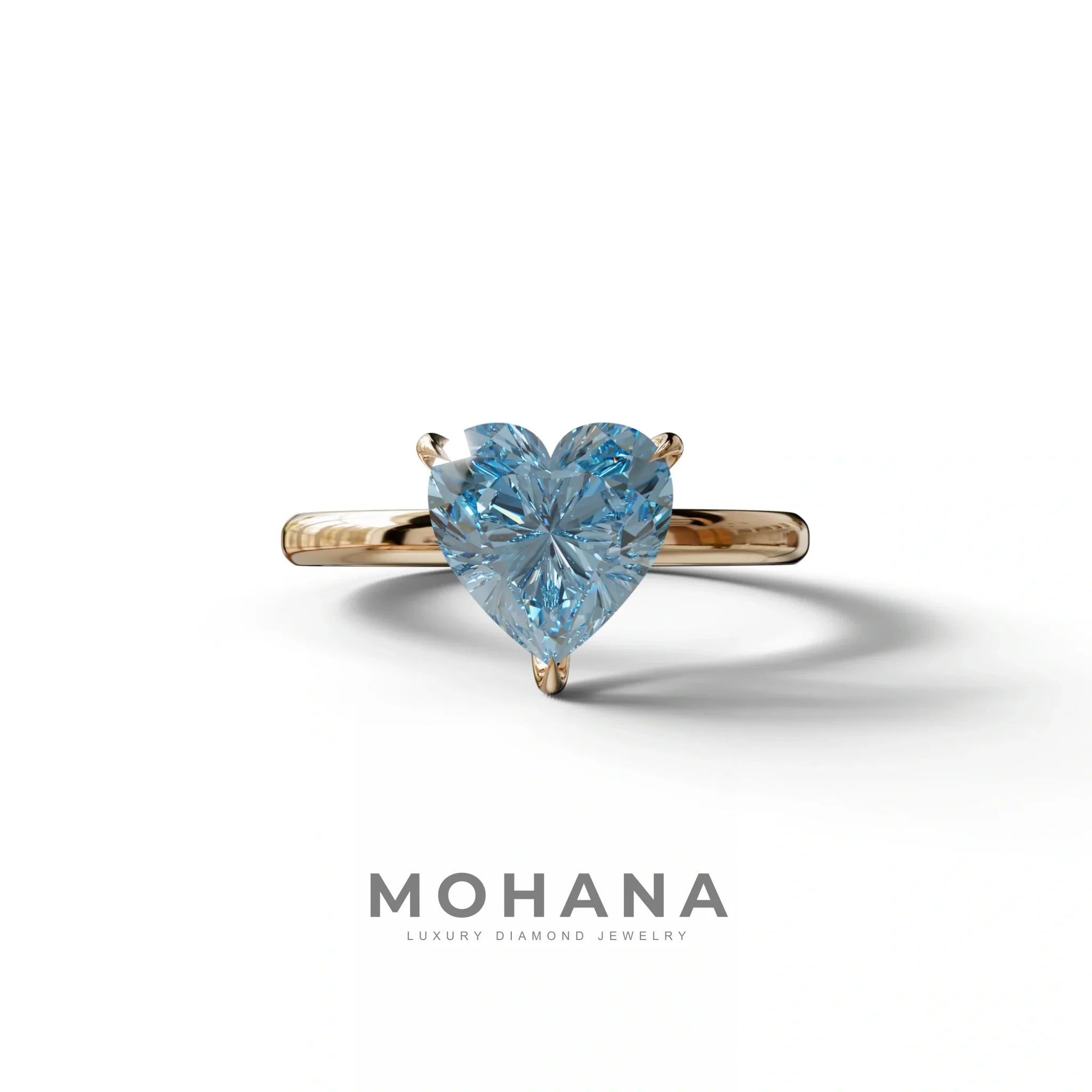 Fancy Blue Heart Cut Solitaire Lab Grown Diamond Engagement Ring - Mellow - 2 Carat / 10K Solid Gold / Rose Gold
