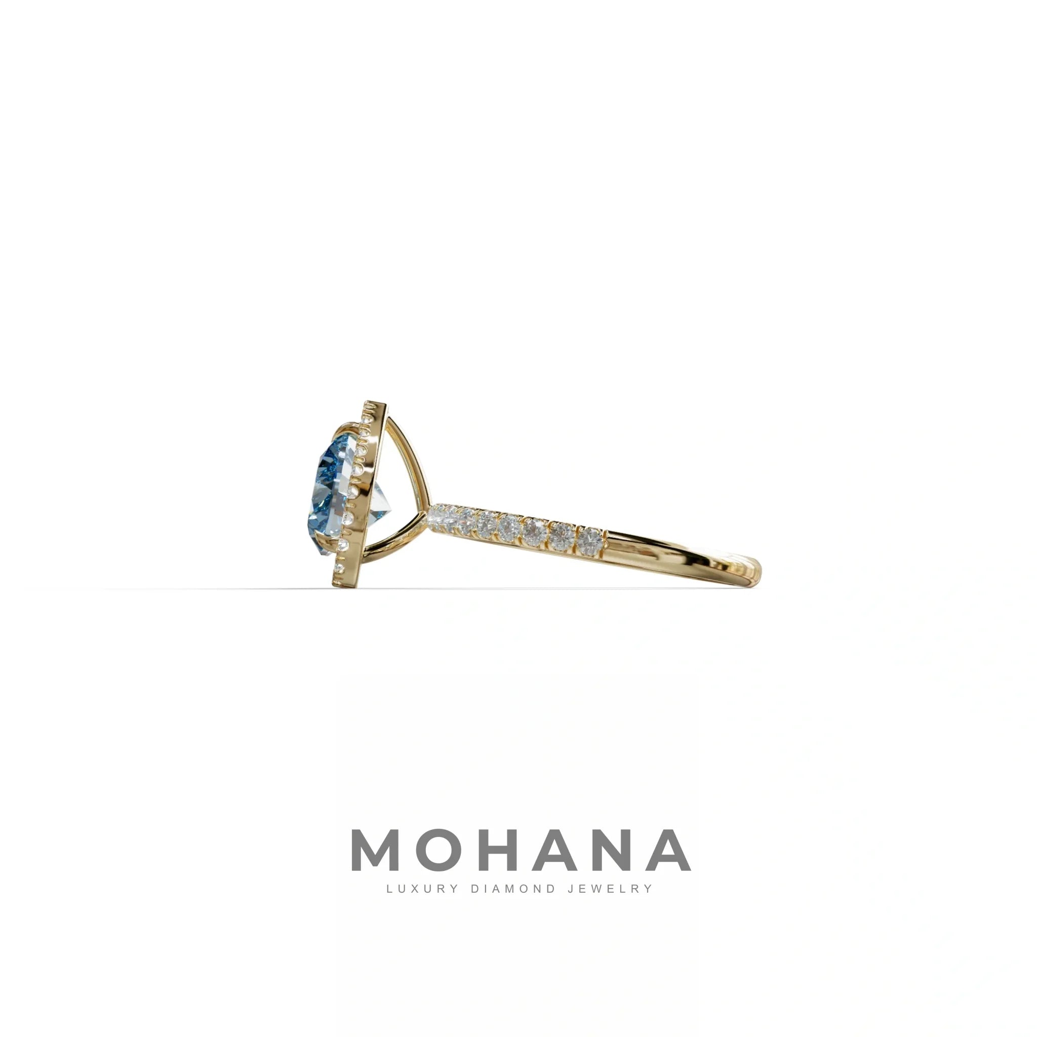 Blue Heart Cut Halo & Pavé Lab Grown Diamond Engagement Ring - Gelia