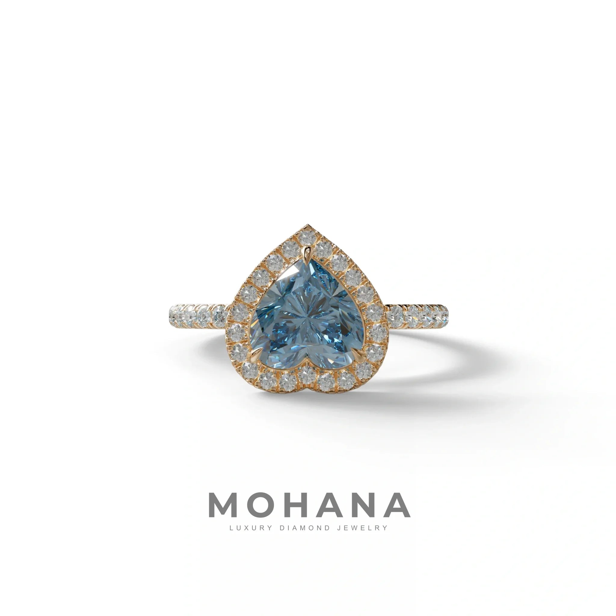 Blue Heart Cut Halo & Pavé Lab Grown Diamond Engagement Ring - Gelia - 2 Carat / 10K Solid Gold / Rose Gold