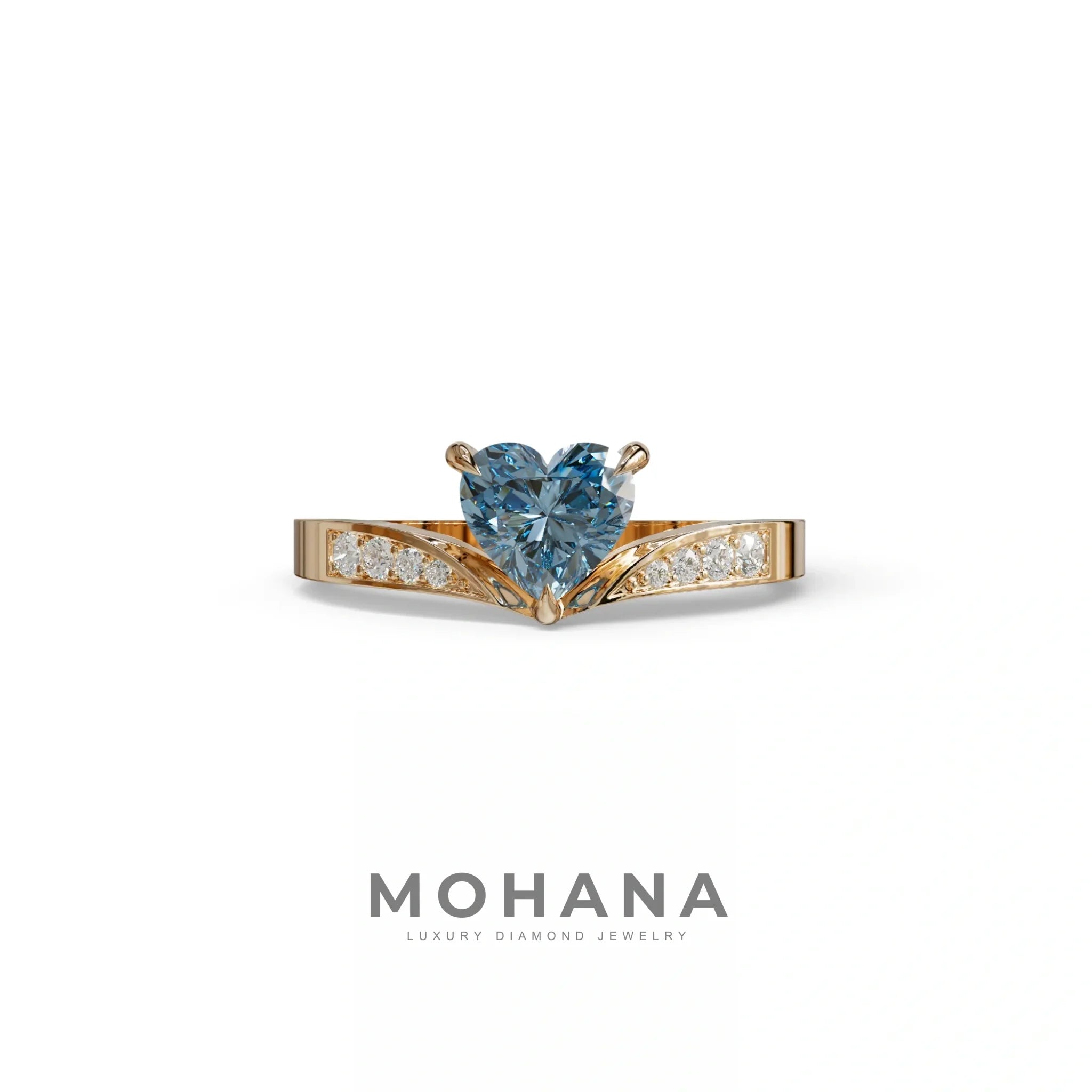 Blue Heart Shape Lab Grown Diamond Engagement Ring - Moise - 2 Carat / 10K Solid Gold / Rose Gold