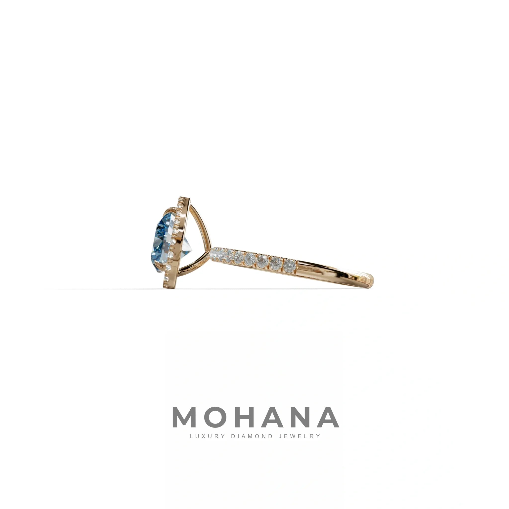 Blue Heart Cut Halo & Pavé Lab Grown Diamond Engagement Ring - Gelia