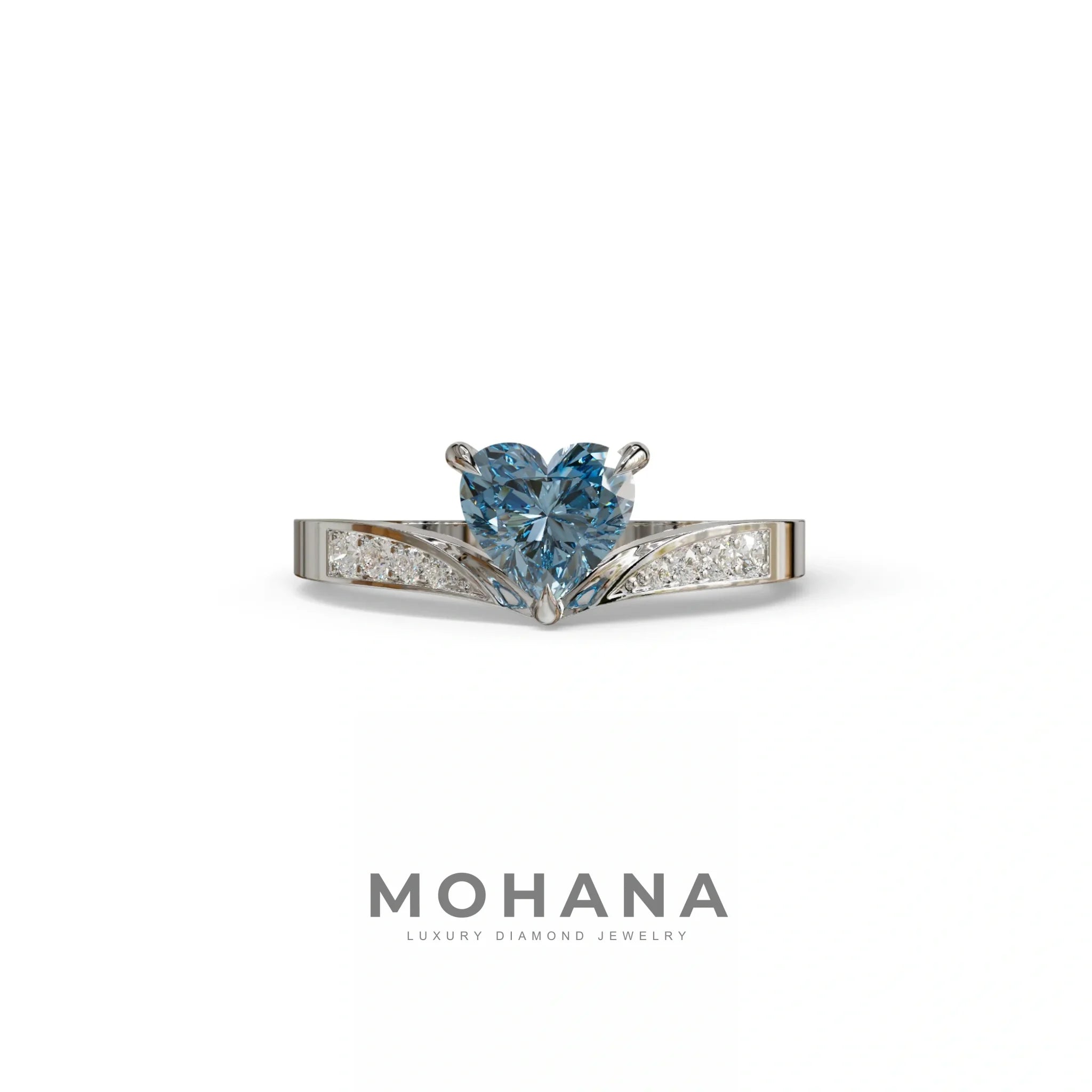 Blue Heart Shape Lab Grown Diamond Engagement Ring - Moise - 2 Carat / 10K Solid Gold / White Gold