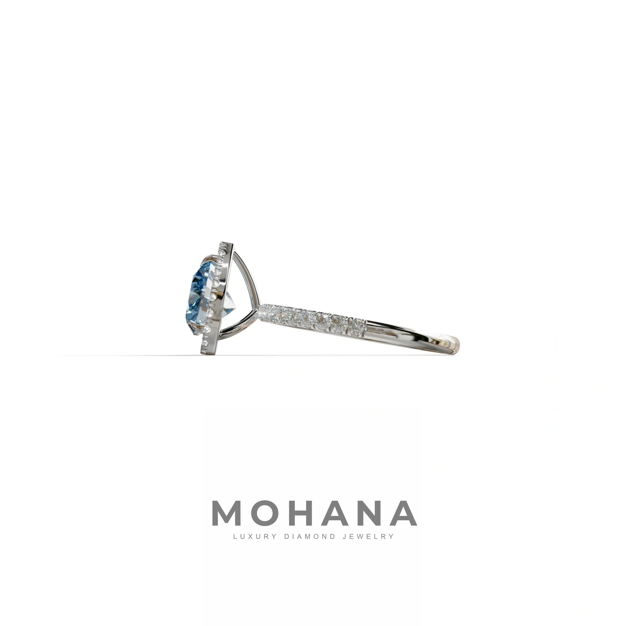 Blue Heart Cut Halo & Pavé Lab Grown Diamond Engagement Ring - Gelia
