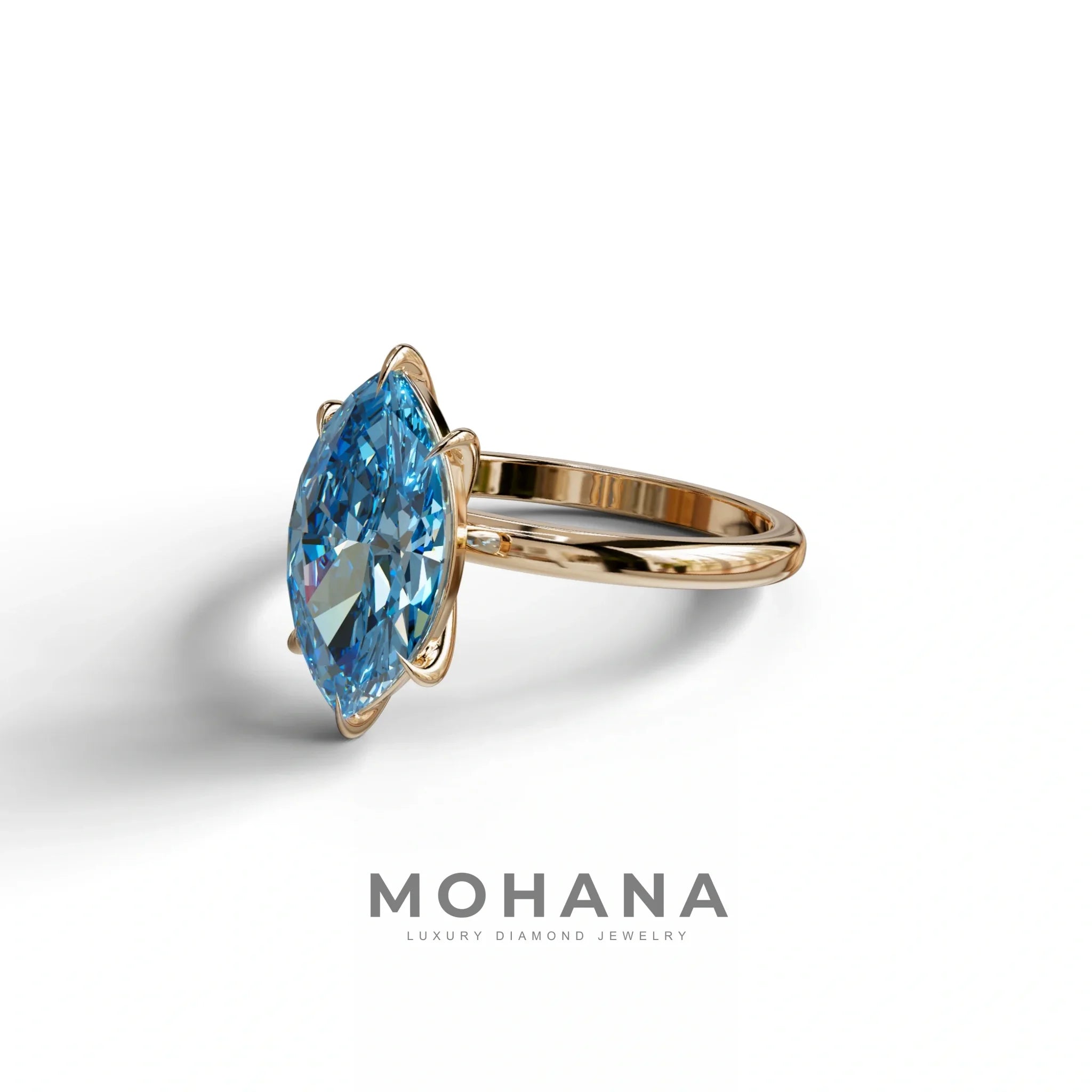 Fancy Blue Marquise Cut Solitaire Lab Grown Diamond Engagement Ring - Celestina