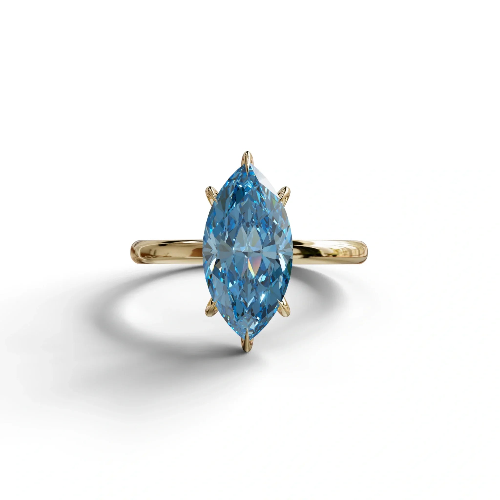 Fancy Blue Marquise Cut Solitaire Lab Grown Diamond Engagement Ring - Celestina - 2 Carat / 10K Solid Gold / Yellow Gold