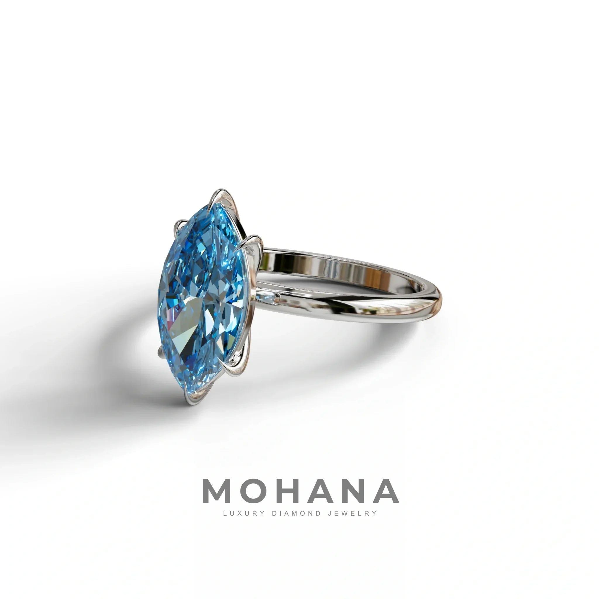 Fancy Blue Marquise Cut Solitaire Lab Grown Diamond Engagement Ring - Celestina