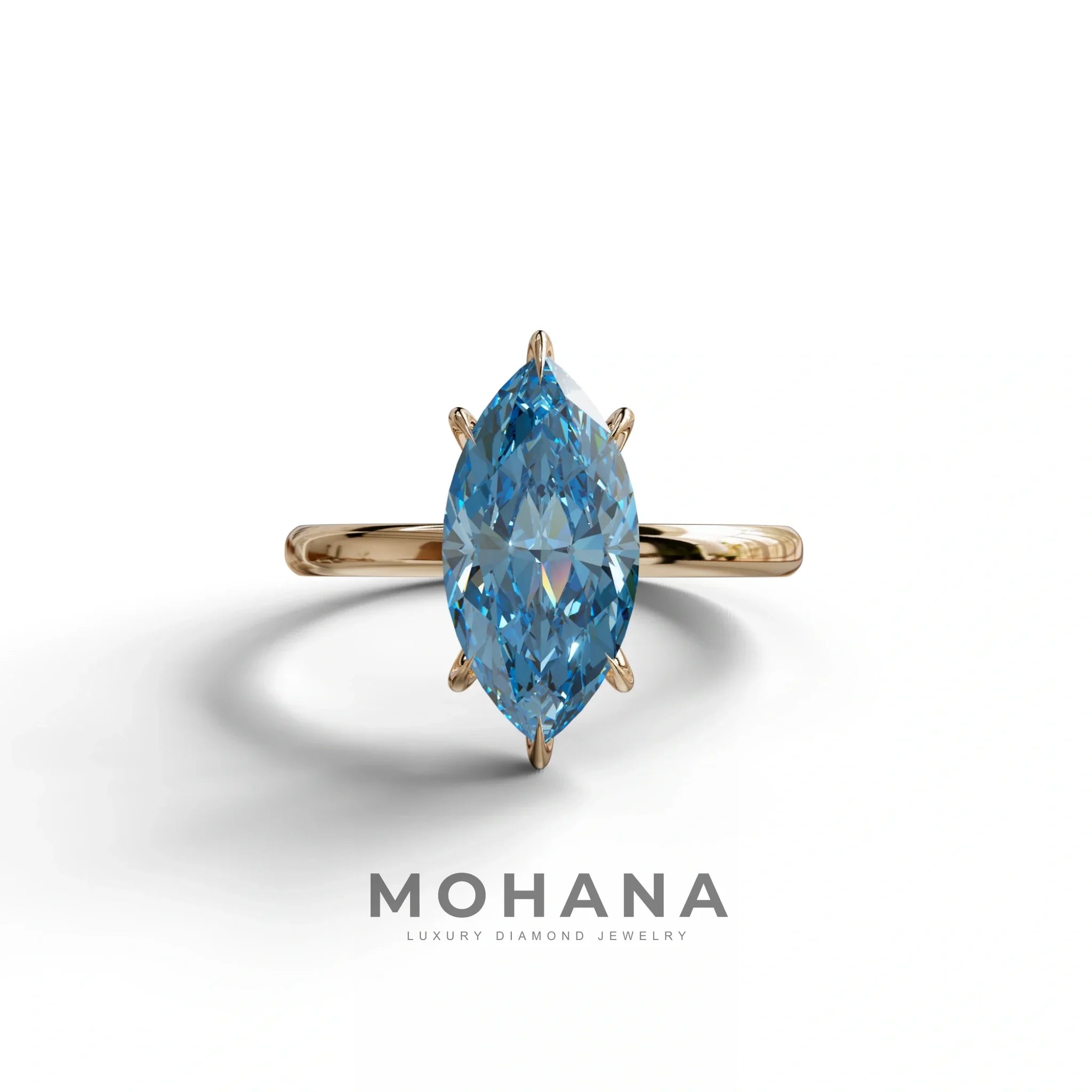 Fancy Blue Marquise Cut Solitaire Lab Grown Diamond Engagement Ring - Celestina - 2 Carat / 10K Solid Gold / Rose Gold
