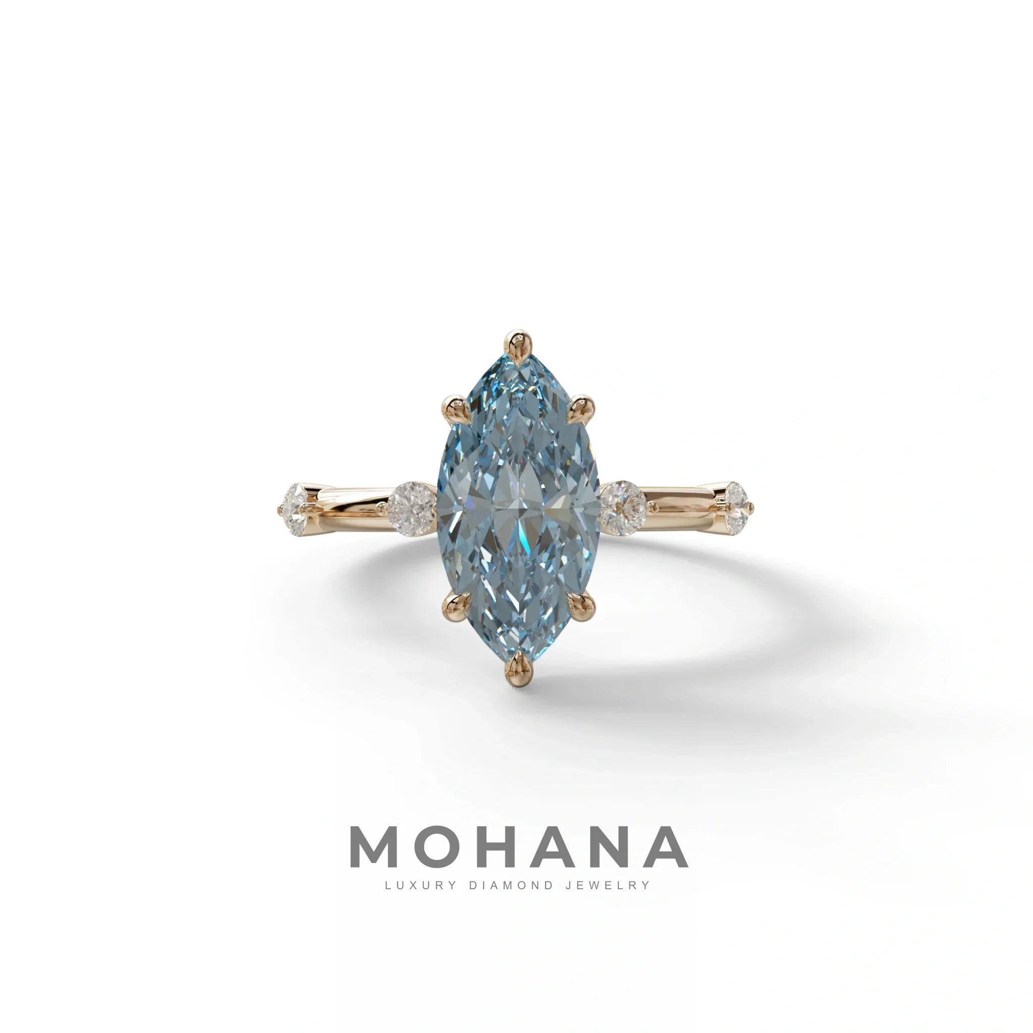 2.5 Ct Fancy Vivid Blue Marquise Cut Lab Diamond In Space-Chanel Setting Ring - Nimi - 10K Solid Gold / Rose Gold