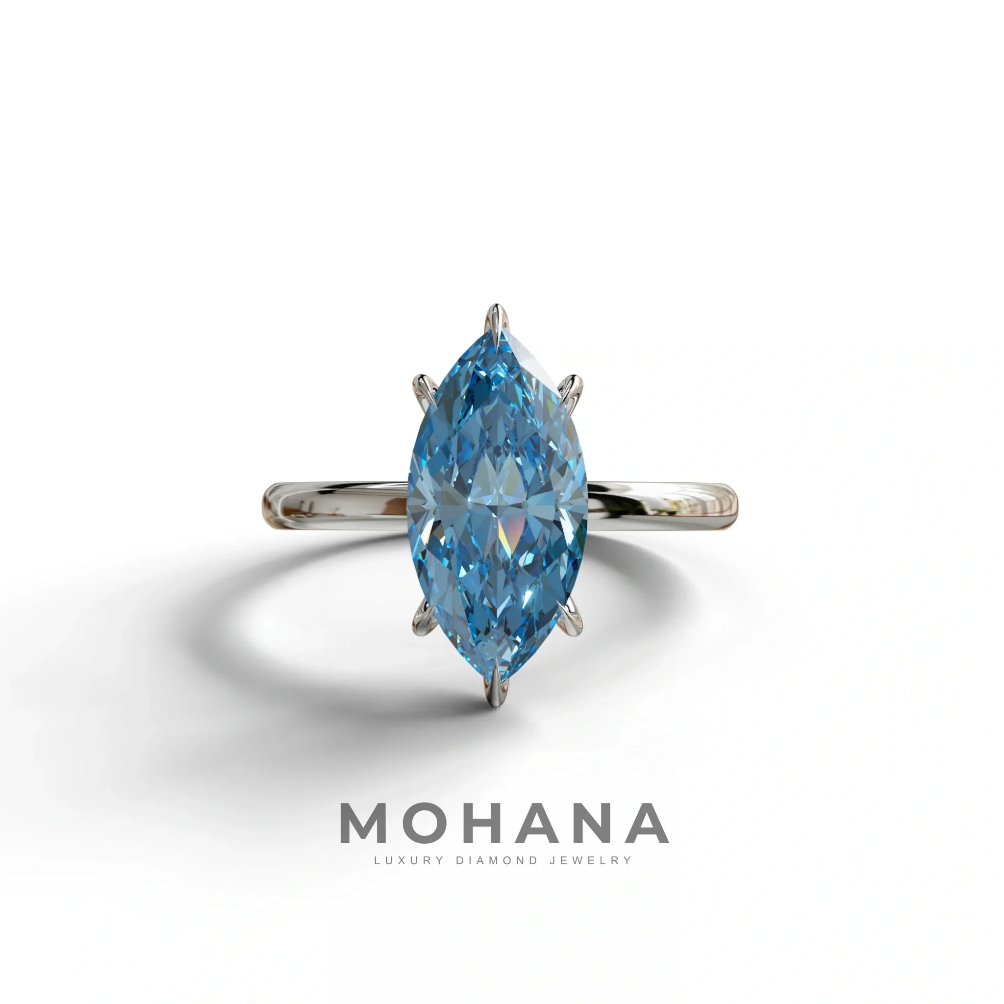 Fancy Blue Marquise Cut Solitaire Lab Grown Diamond Engagement Ring - Celestina - 2 Carat / 10K Solid Gold / White Gold