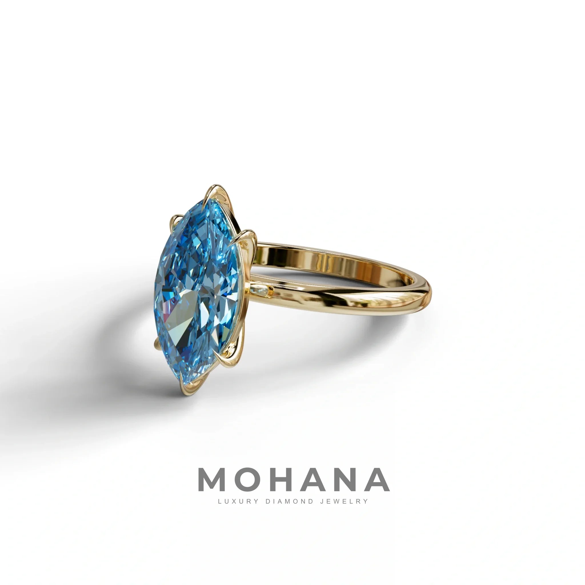 Fancy Blue Marquise Cut Solitaire Lab Grown Diamond Engagement Ring - Celestina