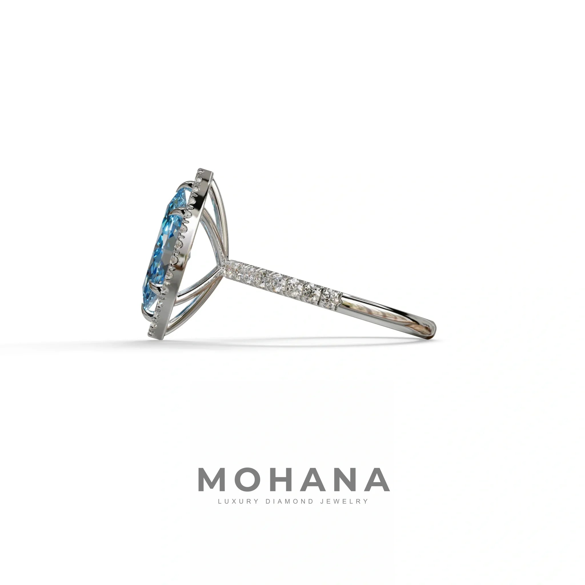 Blue Marquise Cut Halo & Pave Lab Grown Diamond Engagement Ring - Simplicity