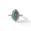 Blue Marquise Cut Halo & Pave Lab Grown Diamond Engagement Ring - Simplicity - 2 Carat / 10K Solid Gold / Yellow Gold