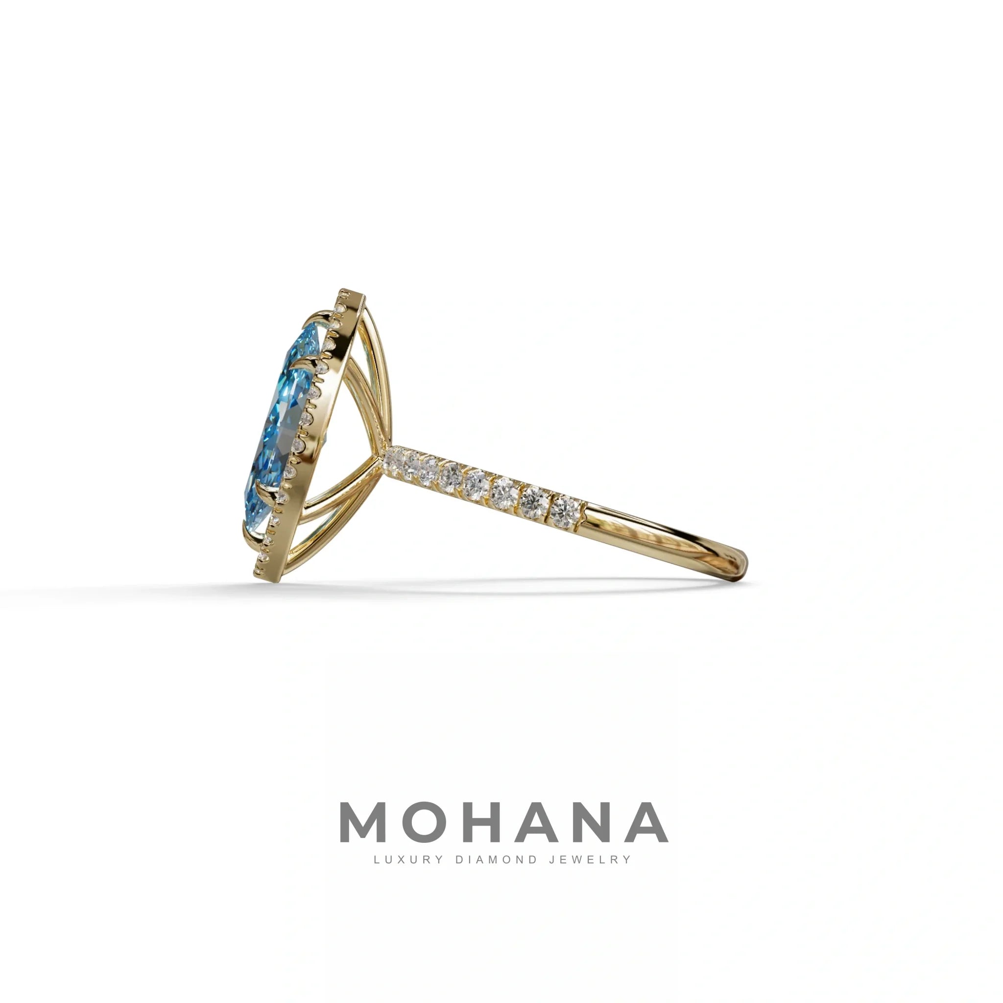 Blue Marquise Cut Halo & Pave Lab Grown Diamond Engagement Ring - Simplicity