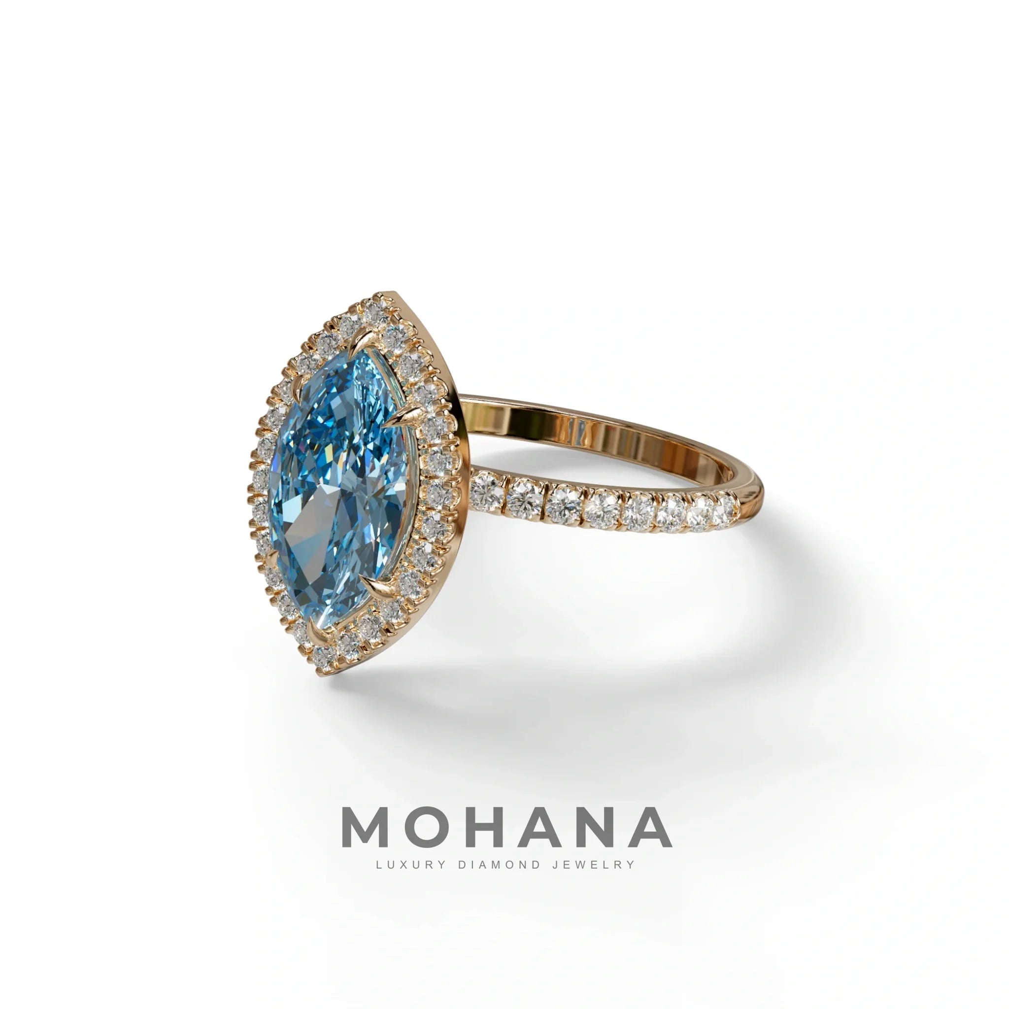 Blue Marquise Cut Halo & Pave Lab Grown Diamond Engagement Ring - Simplicity