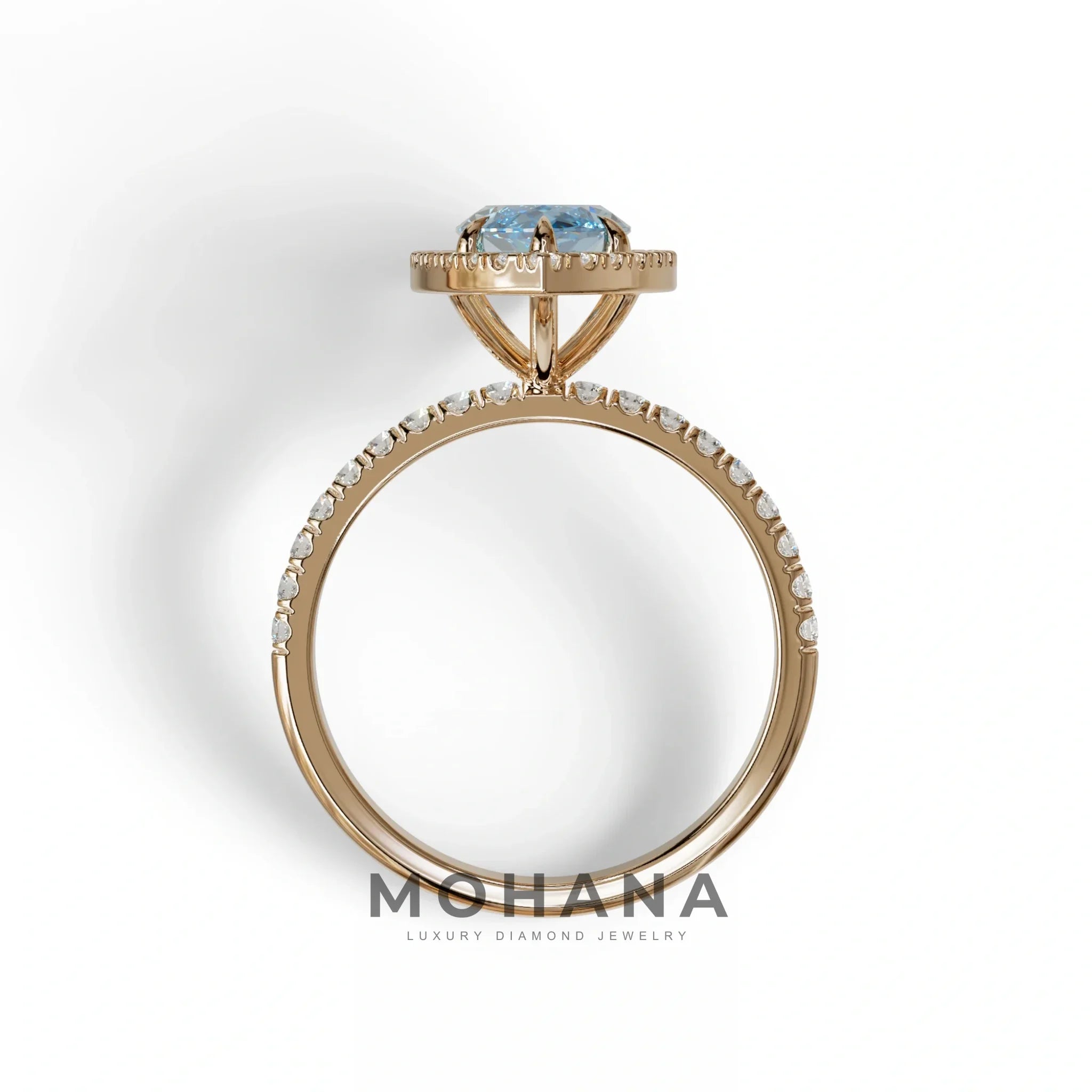 Blue Marquise Cut Halo & Pave Lab Grown Diamond Engagement Ring - Simplicity