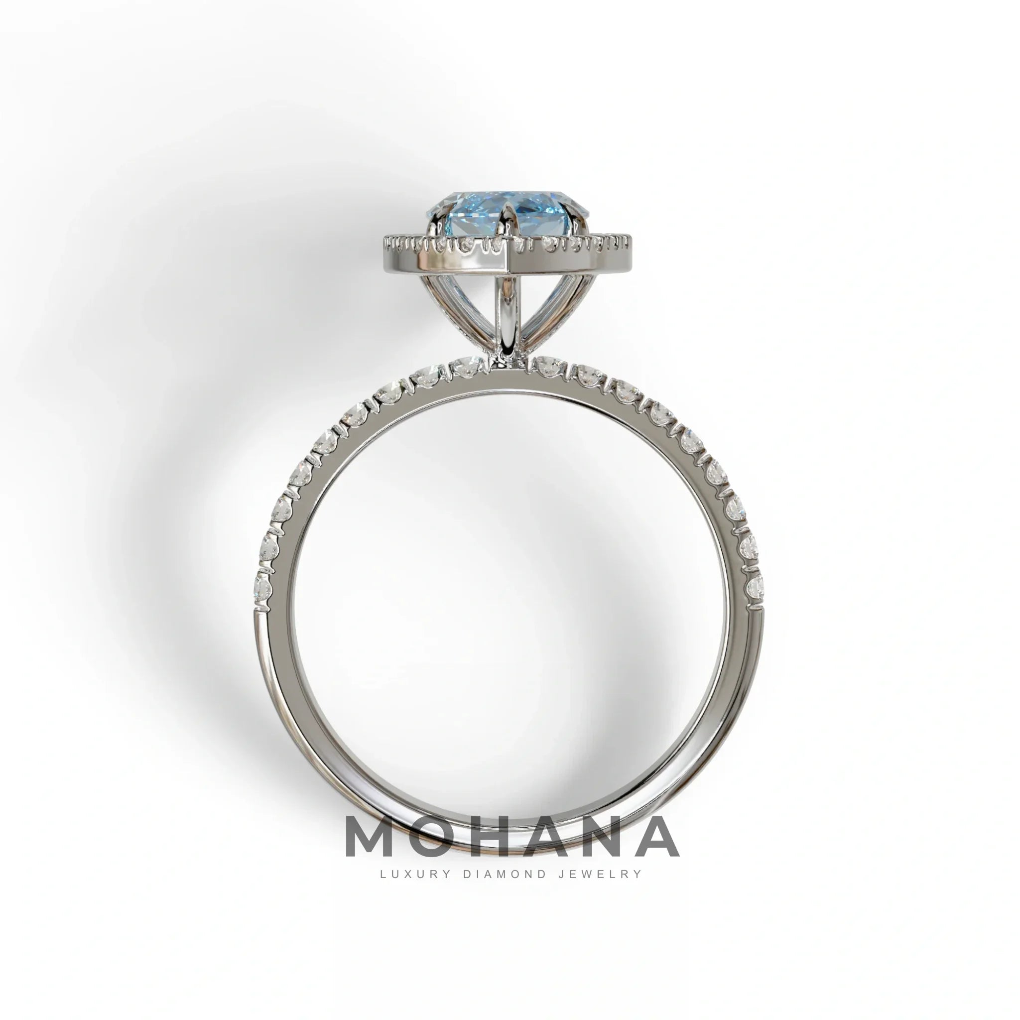 Blue Marquise Cut Halo & Pave Lab Grown Diamond Engagement Ring - Simplicity
