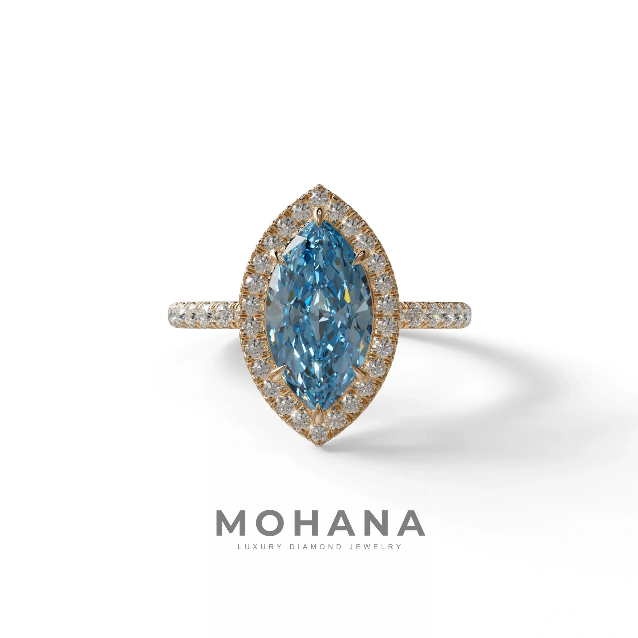 Blue Marquise Cut Halo & Pave Lab Grown Diamond Engagement Ring - Simplicity - 2 Carat / 10K Solid Gold / Rose Gold