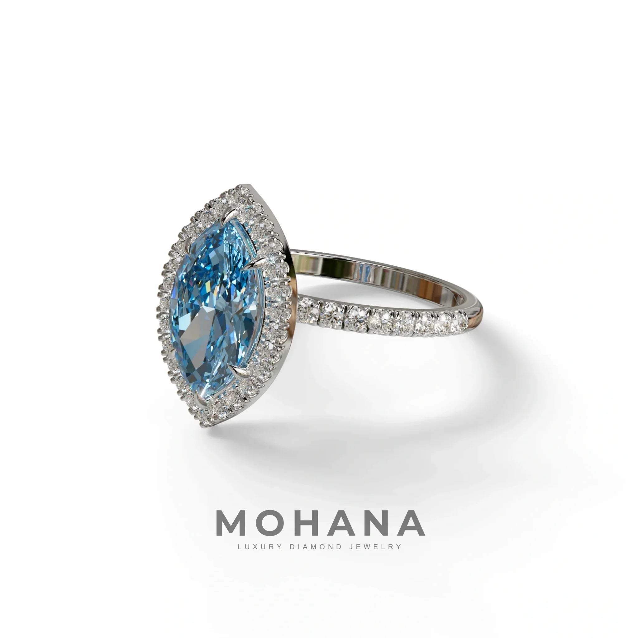 Blue Marquise Cut Halo & Pave Lab Grown Diamond Engagement Ring - Simplicity