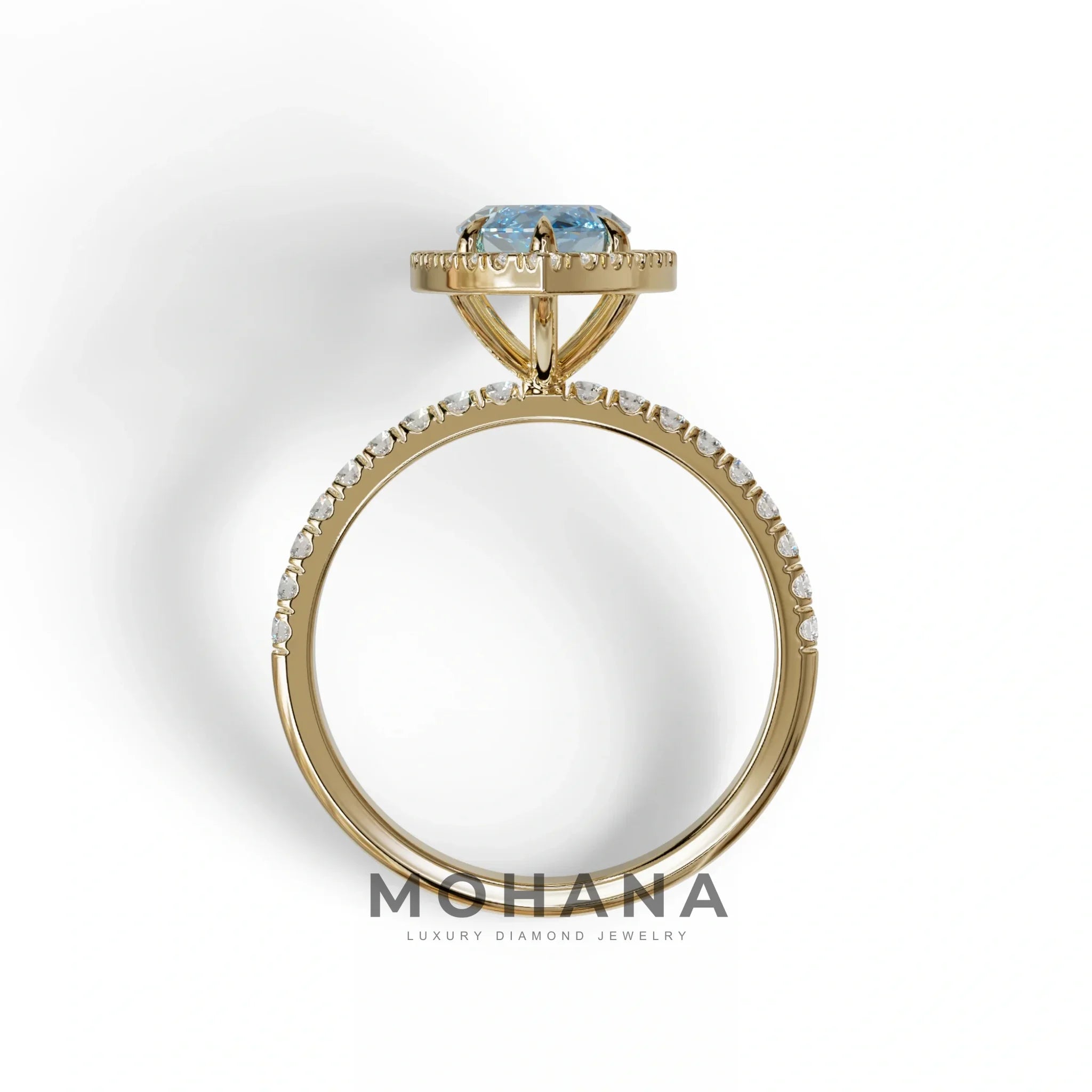 Blue Marquise Cut Halo & Pave Lab Grown Diamond Engagement Ring - Simplicity
