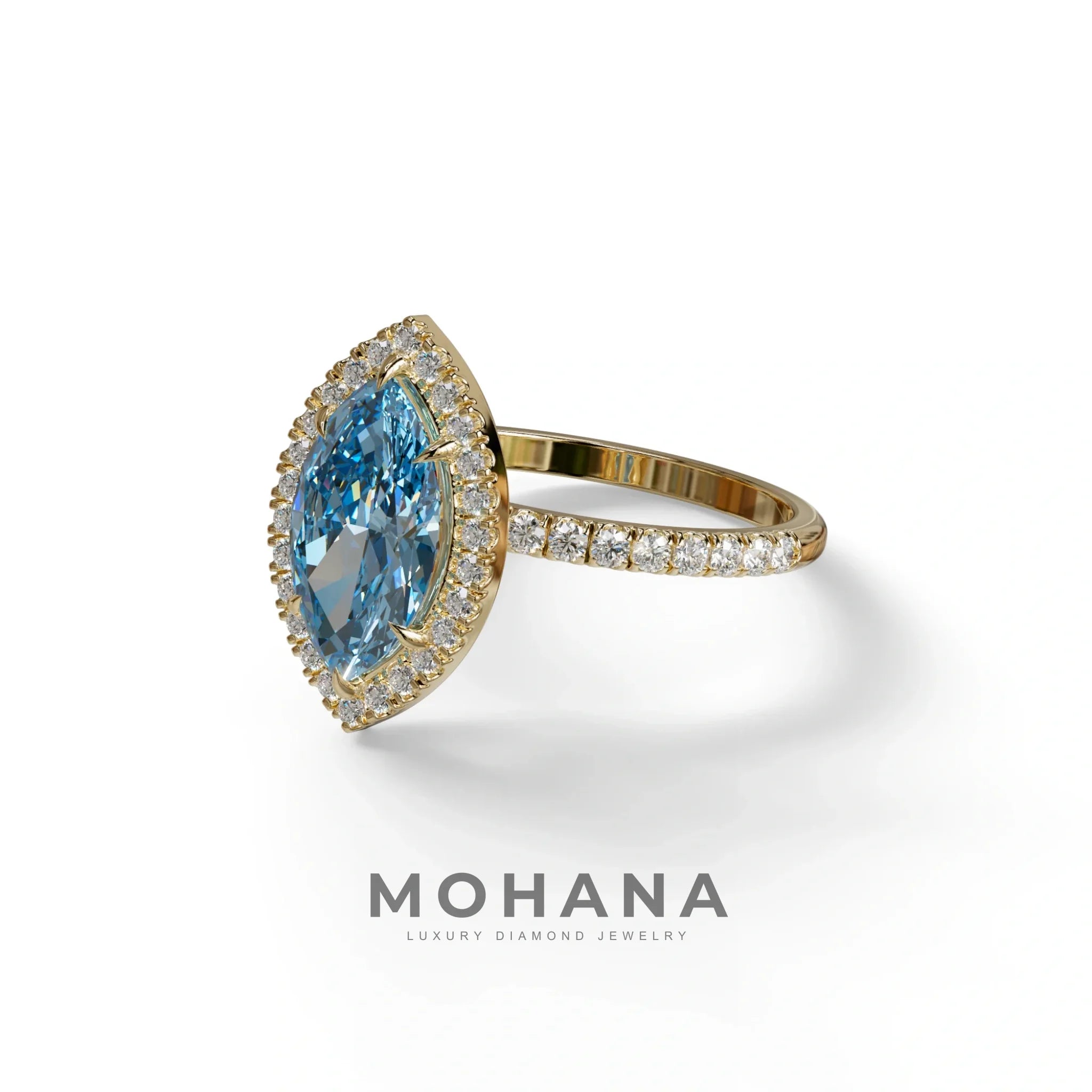 Blue Marquise Cut Halo & Pave Lab Grown Diamond Engagement Ring - Simplicity