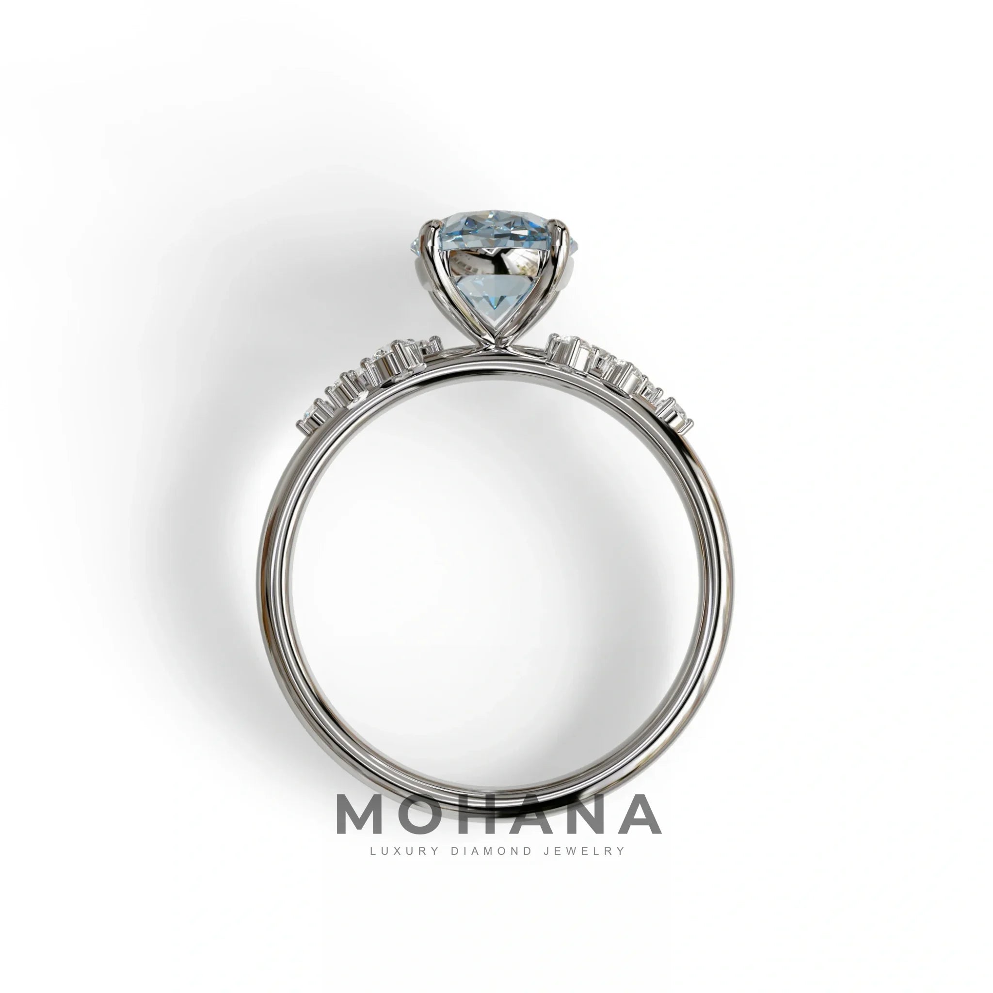 Blue Oval Cut Cluster-Vintage Setting Lab Grown Diamond Ring - Celeste Arc