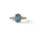 Blue Oval Cut Cluster-Vintage Setting Lab Grown Diamond Ring - Celeste Arc - 2 Carat / 10K Solid Gold / Yellow Gold