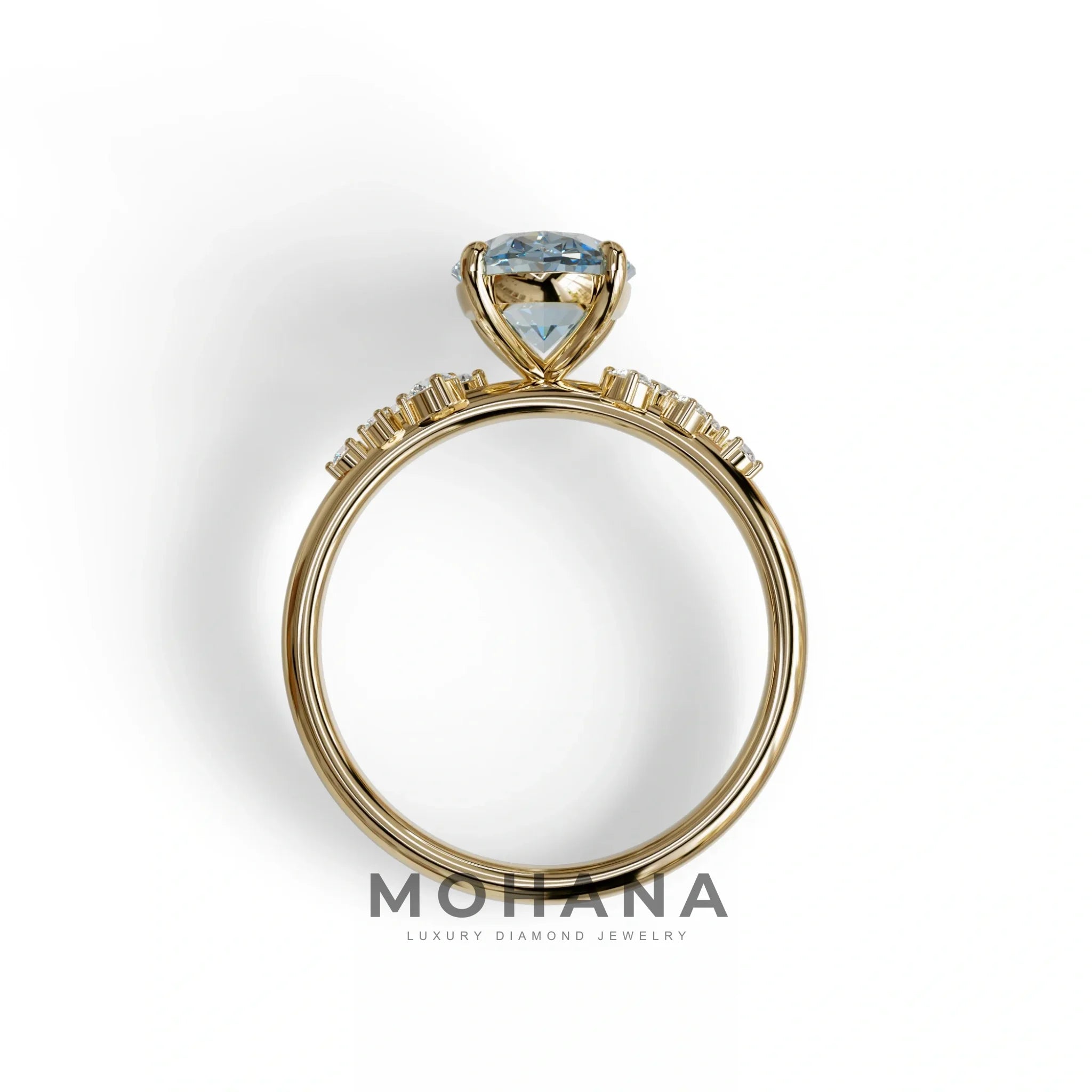 Blue Oval Cut Cluster-Vintage Setting Lab Grown Diamond Ring - Celeste Arc