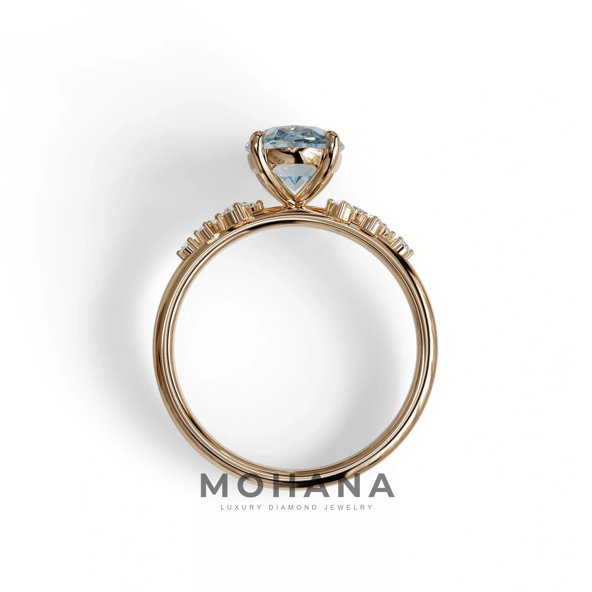 Blue Oval Cut Cluster-Vintage Setting Lab Grown Diamond Ring - Celeste Arc