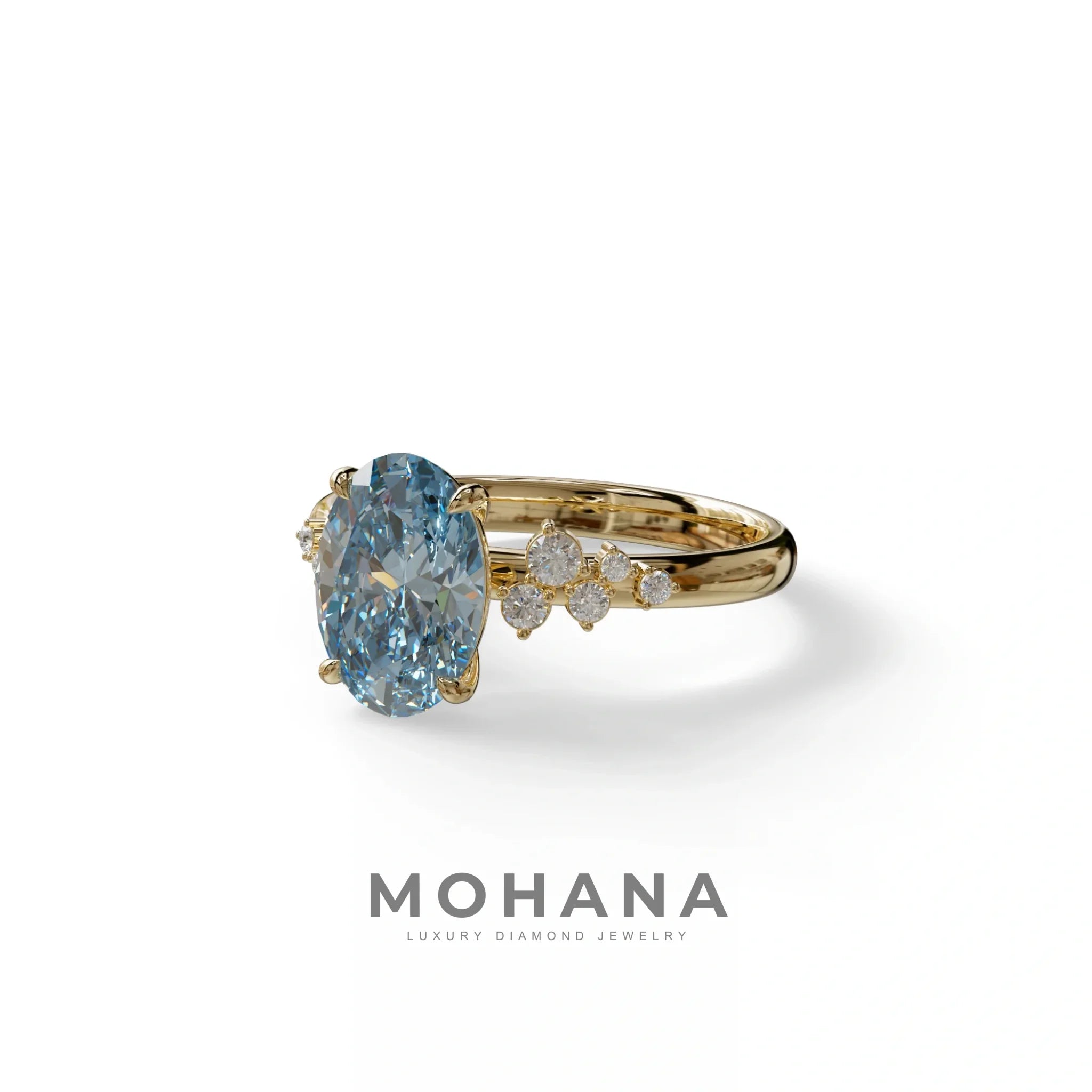 Blue Oval Cut Cluster-Vintage Setting Lab Grown Diamond Ring - Celeste Arc