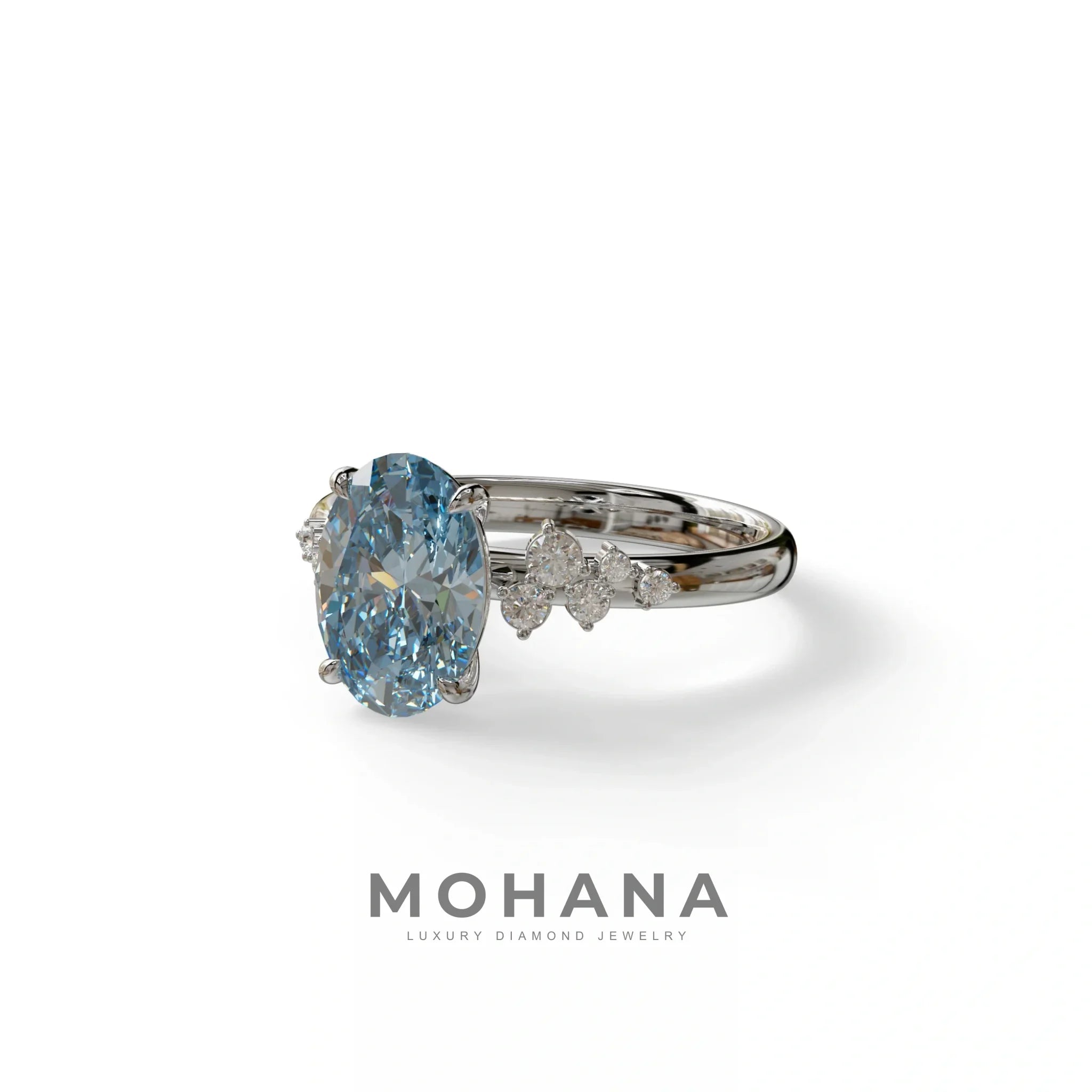 Blue Oval Cut Cluster-Vintage Setting Lab Grown Diamond Ring - Celeste Arc