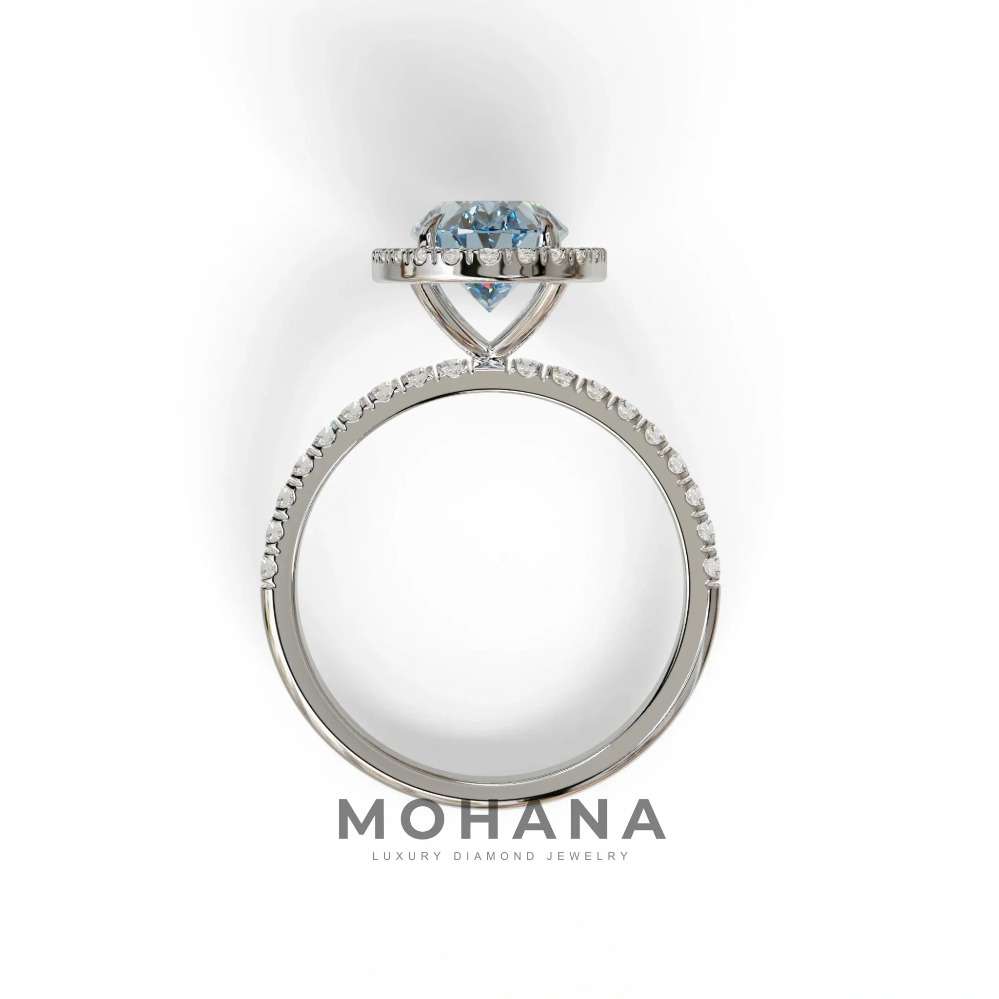 Blue Oval Cut Halo & Pave Lab Grown Diamond Engagement Ring - AnnaBella