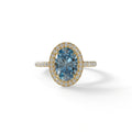 Blue Oval Cut Halo & Pave Lab Grown Diamond Engagement Ring - AnnaBella - 2 Carat / 10K Solid Gold / Yellow Gold
