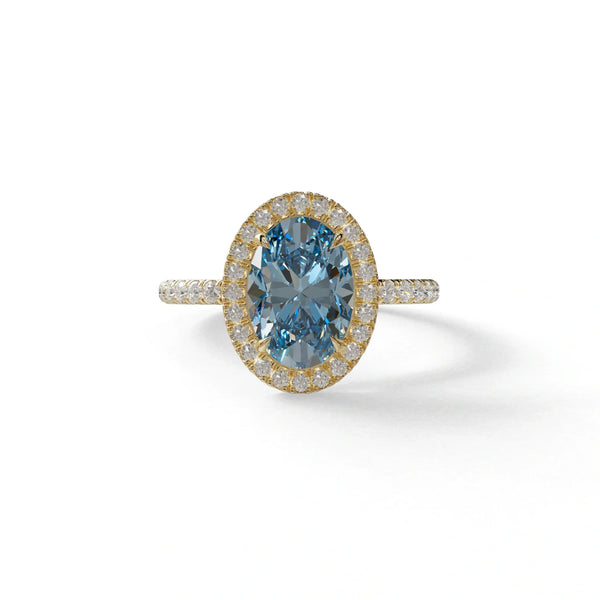 2 to 5 Carat Blue Lab Grown Diamond Engagement Ring – Oval Cut Halo | AnnaBella