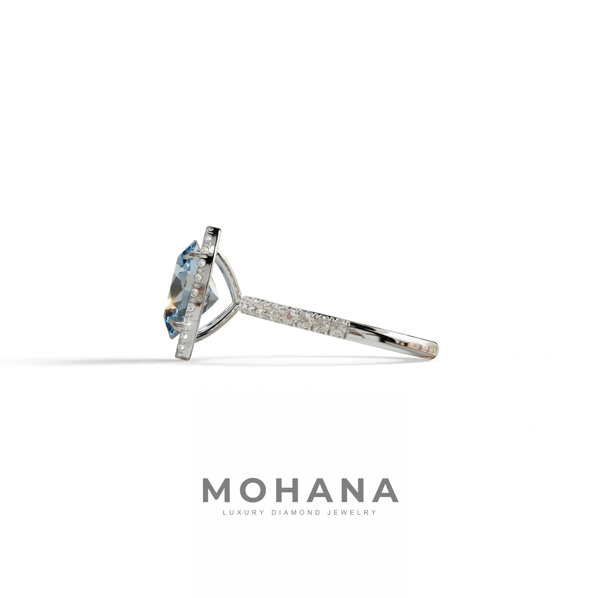 Blue Oval Cut Halo & Pave Lab Grown Diamond Engagement Ring - AnnaBella
