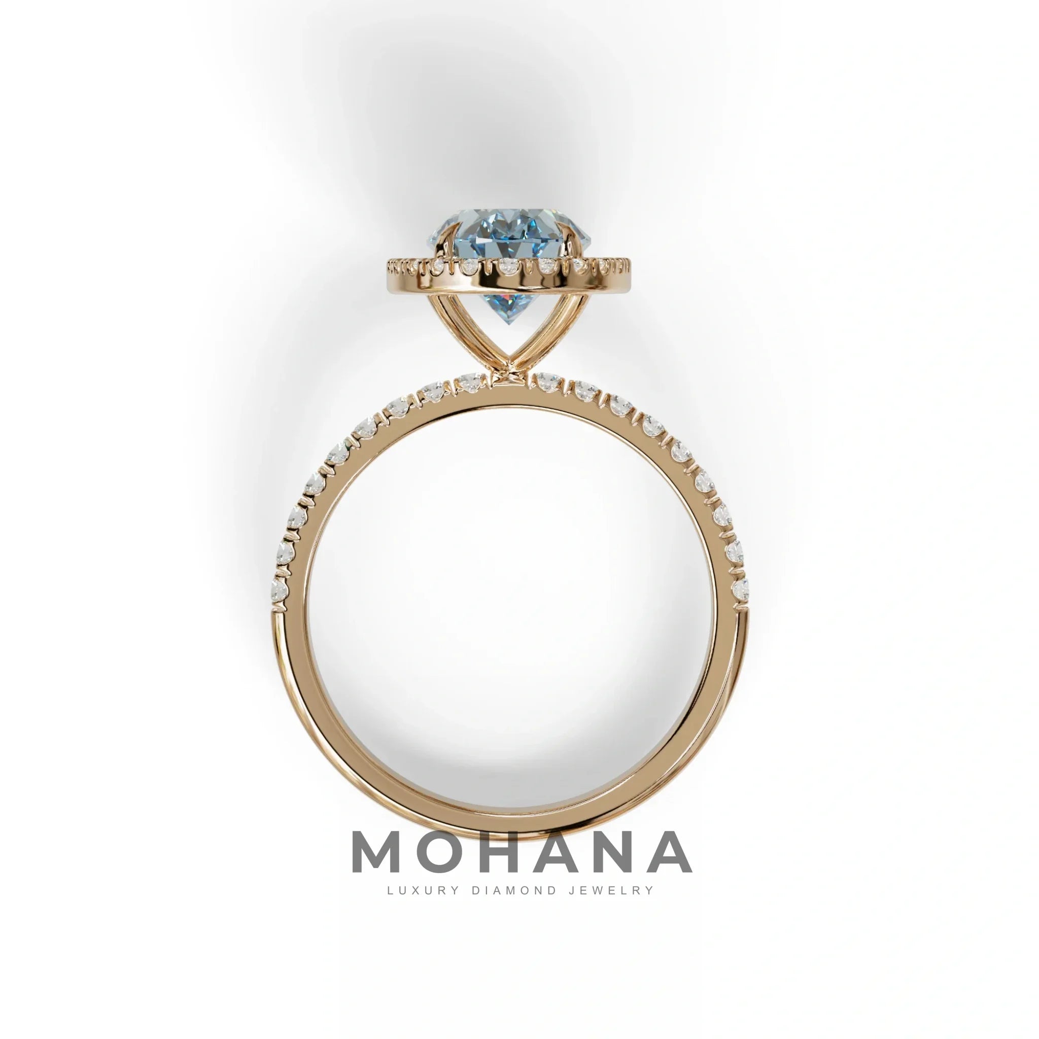 Blue Oval Cut Halo & Pave Lab Grown Diamond Engagement Ring - AnnaBella