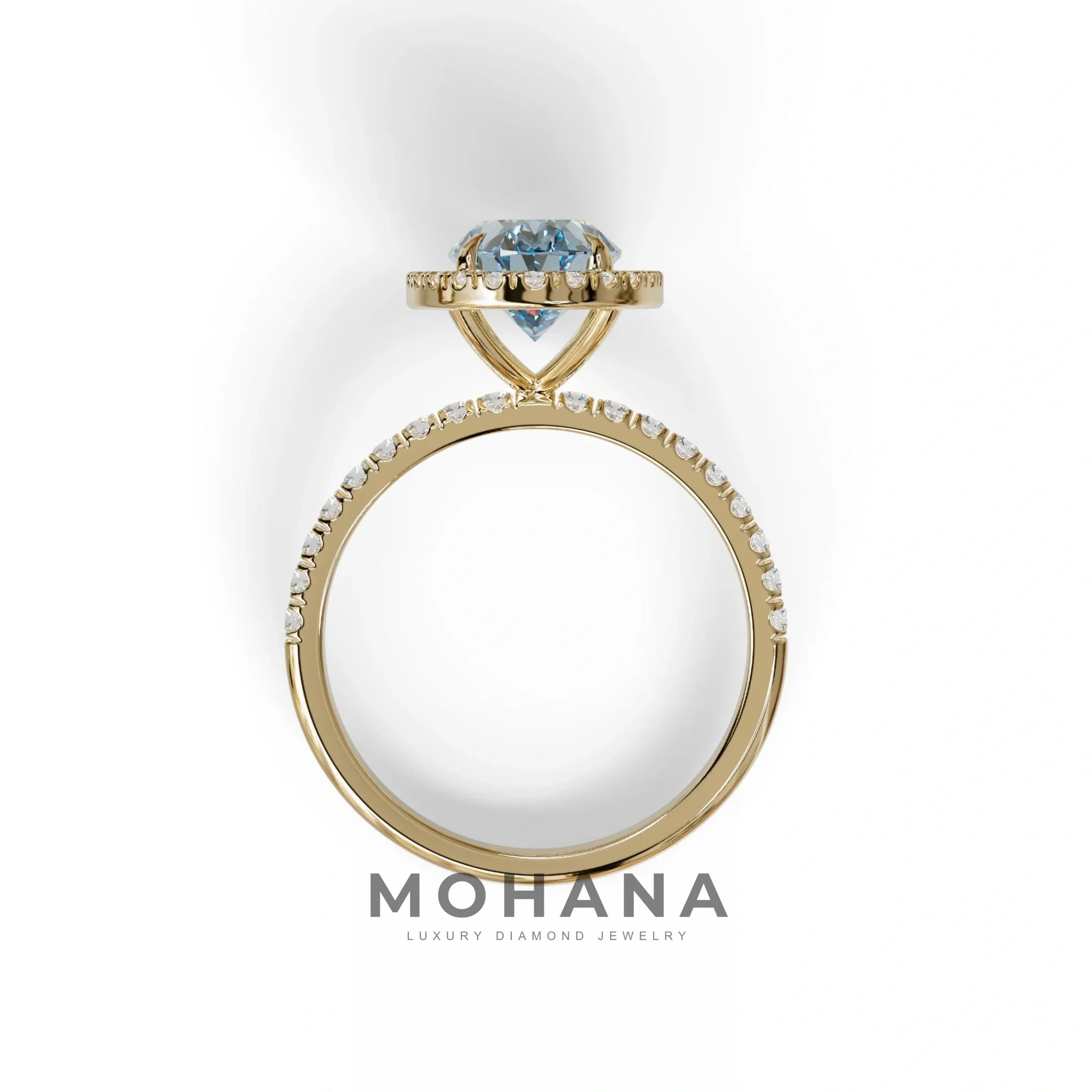 Blue Oval Cut Halo & Pave Lab Grown Diamond Engagement Ring - AnnaBella