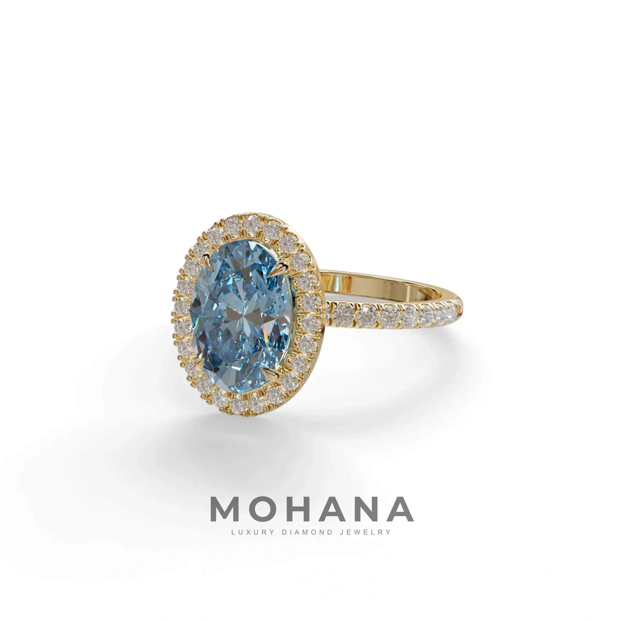 Blue Oval Cut Halo & Pave Lab Grown Diamond Engagement Ring - AnnaBella