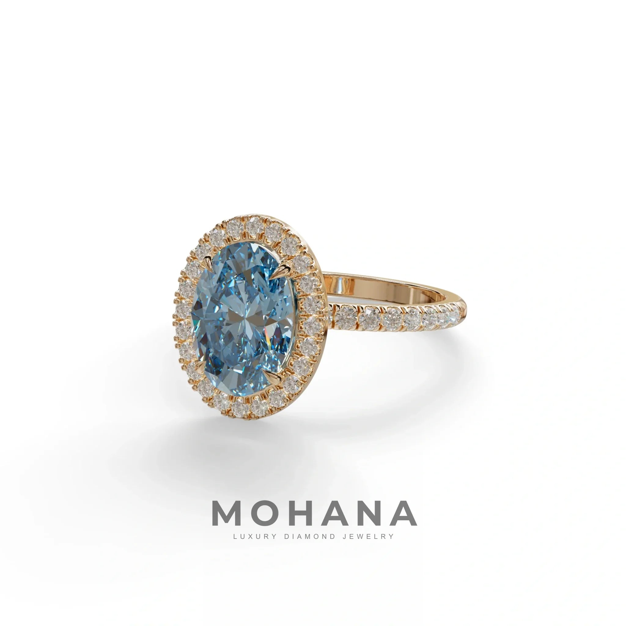 Blue Oval Cut Halo & Pave Lab Grown Diamond Engagement Ring - AnnaBella