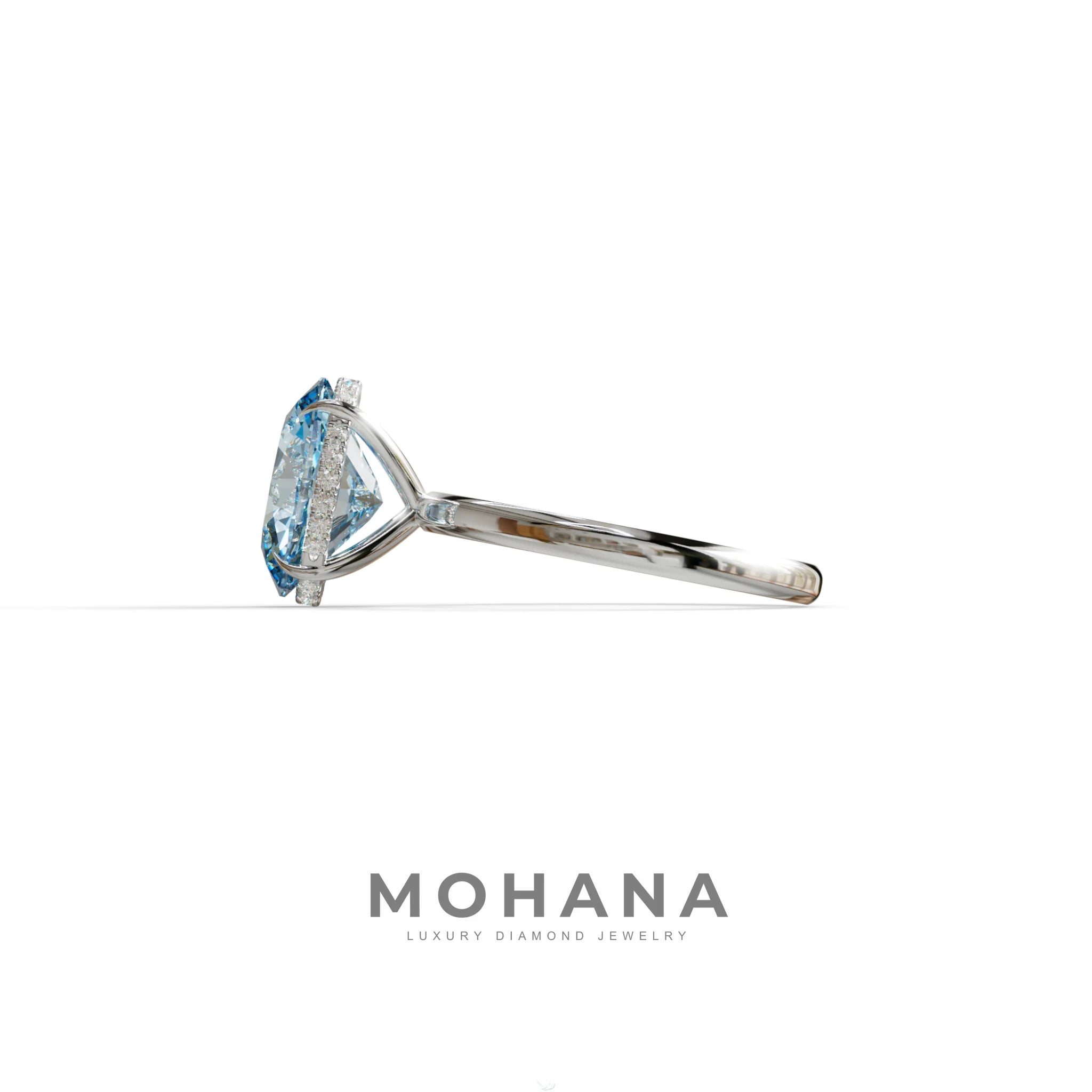 2.5 Carat Blue Oval Cut Hidden Halo Lab Diamond Ring - Mi Amor