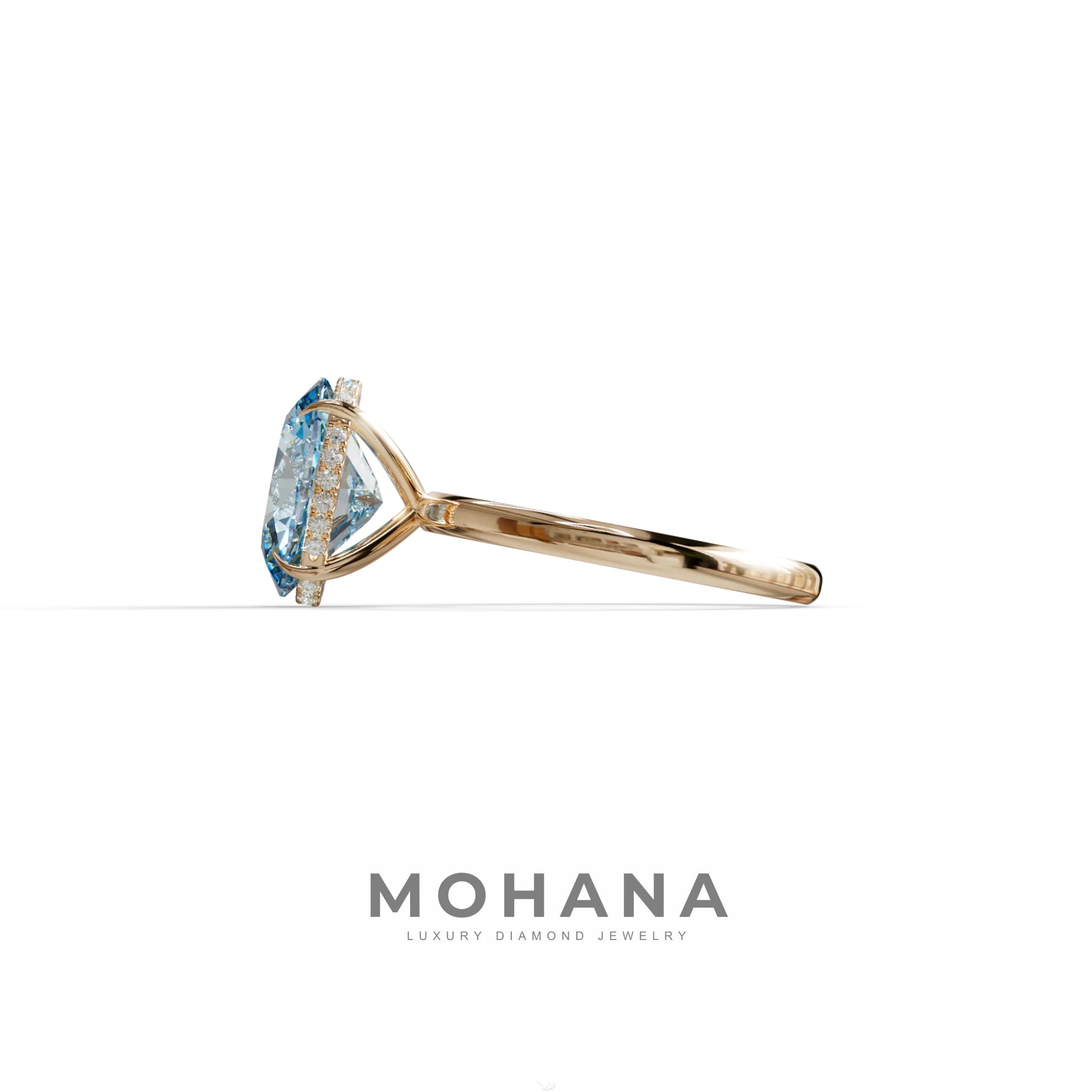 2.5 Carat Blue Oval Cut Hidden Halo Lab Diamond Ring - Mi Amor