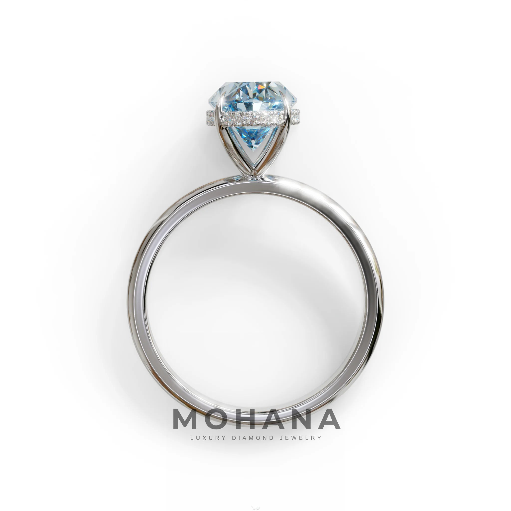 2.5 Carat Blue Oval Cut Hidden Halo Lab Diamond Ring - Mi Amor