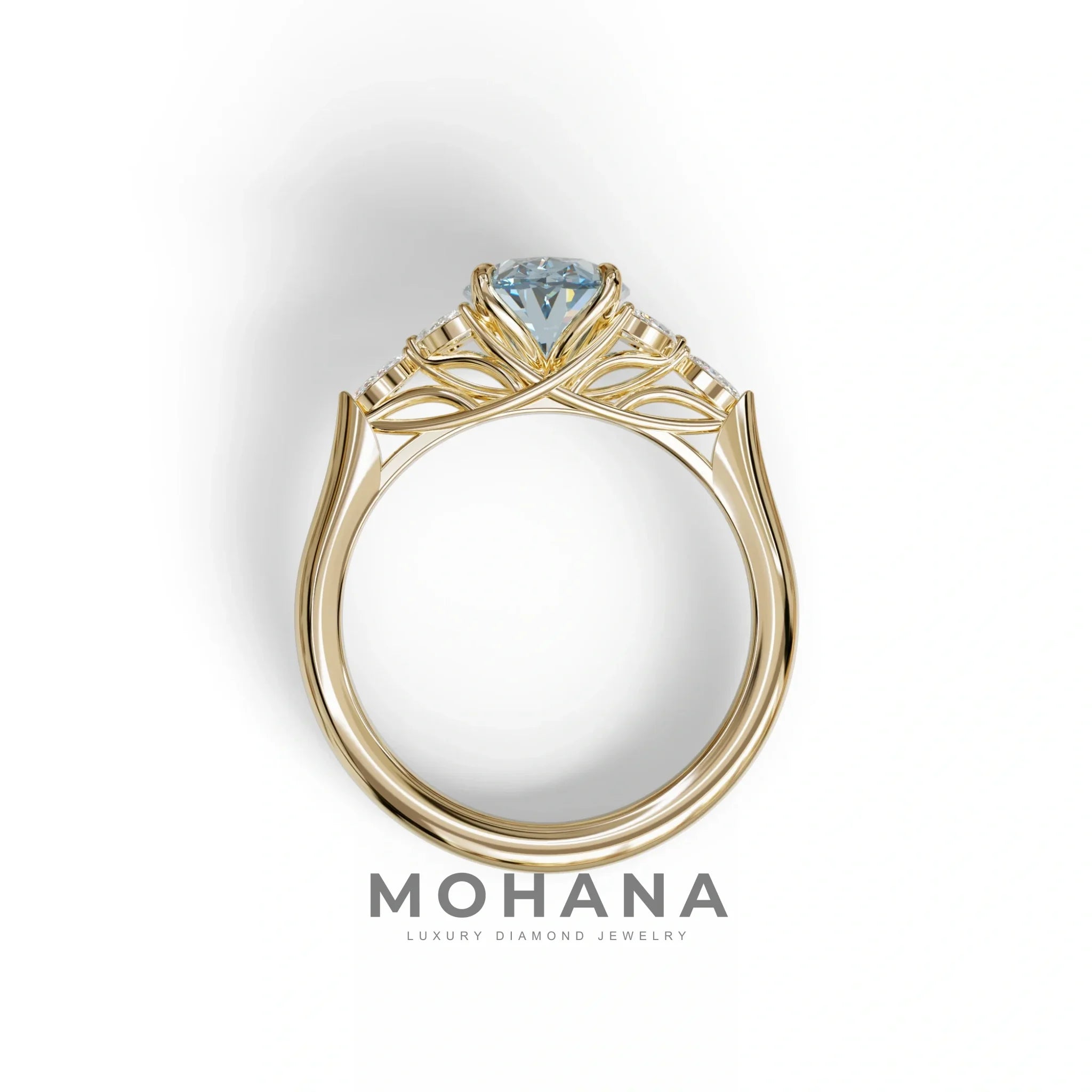 2.5 Carat Blue Lab Grown Diamond Engagement Ring · Oval Cut Nature-Inspired | Halcyon - view 7
