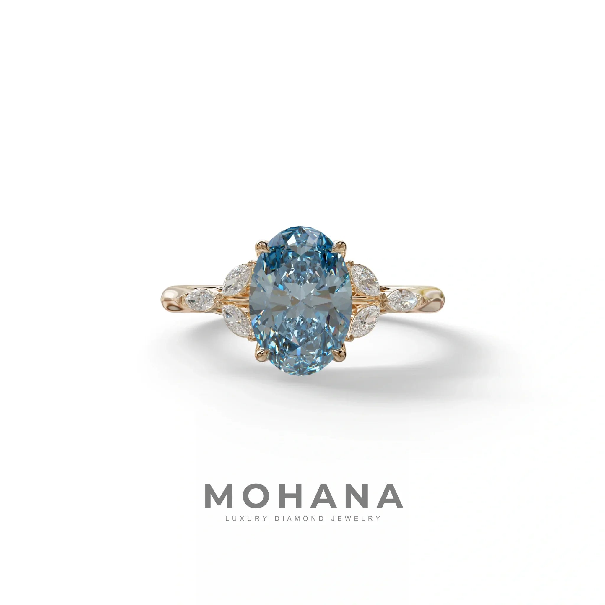 2.5 Carat Blue Lab Grown Diamond Engagement Ring · Oval Cut Nature-Inspired | Halcyon - view 2