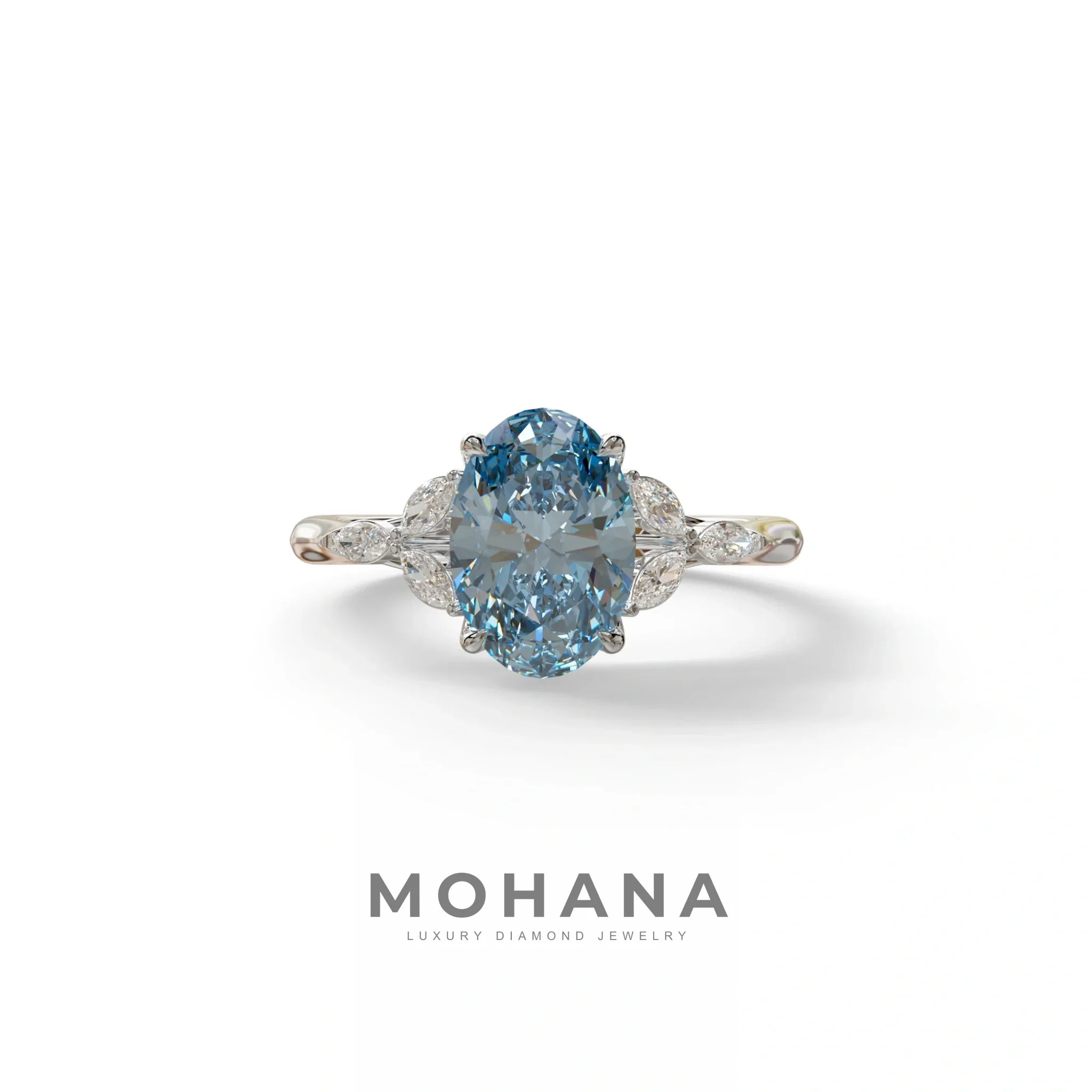 2.5 Carat Blue Lab Grown Diamond Engagement Ring · Oval Cut Nature-Inspired | Halcyon - view 3
