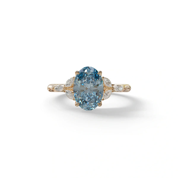 2.5 Carat Blue Lab Grown Diamond Engagement Ring · Oval Cut Nature-Inspired | Halcyon