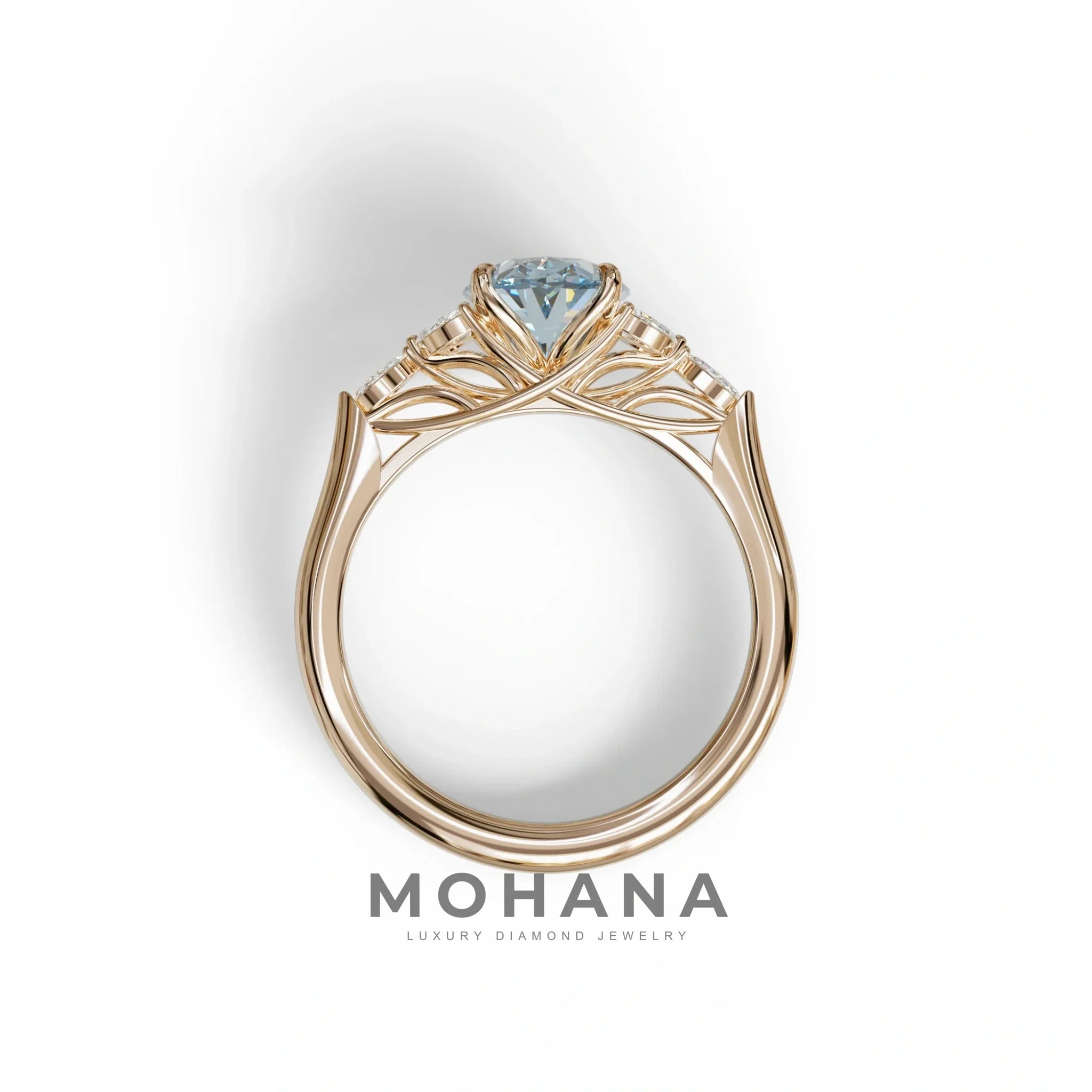 2.5 Carat Blue Lab Grown Diamond Engagement Ring · Oval Cut Nature-Inspired | Halcyon - view 9
