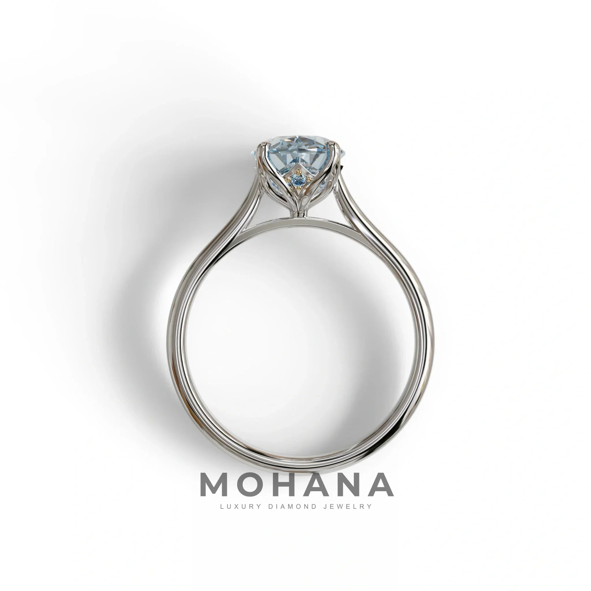 Blue Oval Cut Hidden Diamond Solitaire Lab Grown Diamond Ring - Secrecy