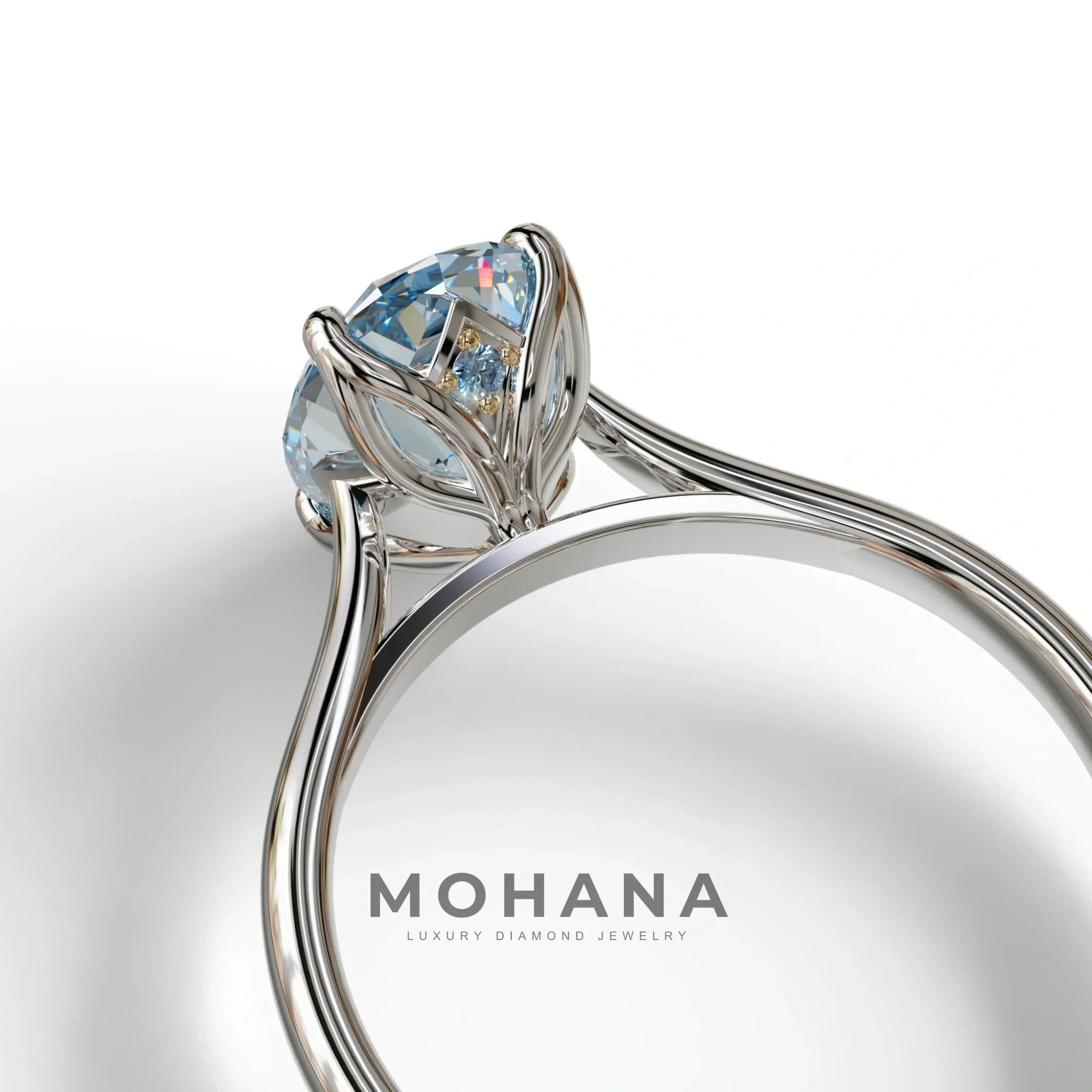 Blue Oval Cut Hidden Diamond Solitaire Lab Grown Diamond Ring - Secrecy